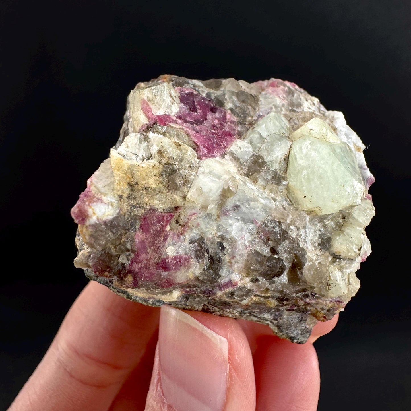 Londonite with Liddicoatite | yellow & pink crystal, rare mineral specimen from Madagascar