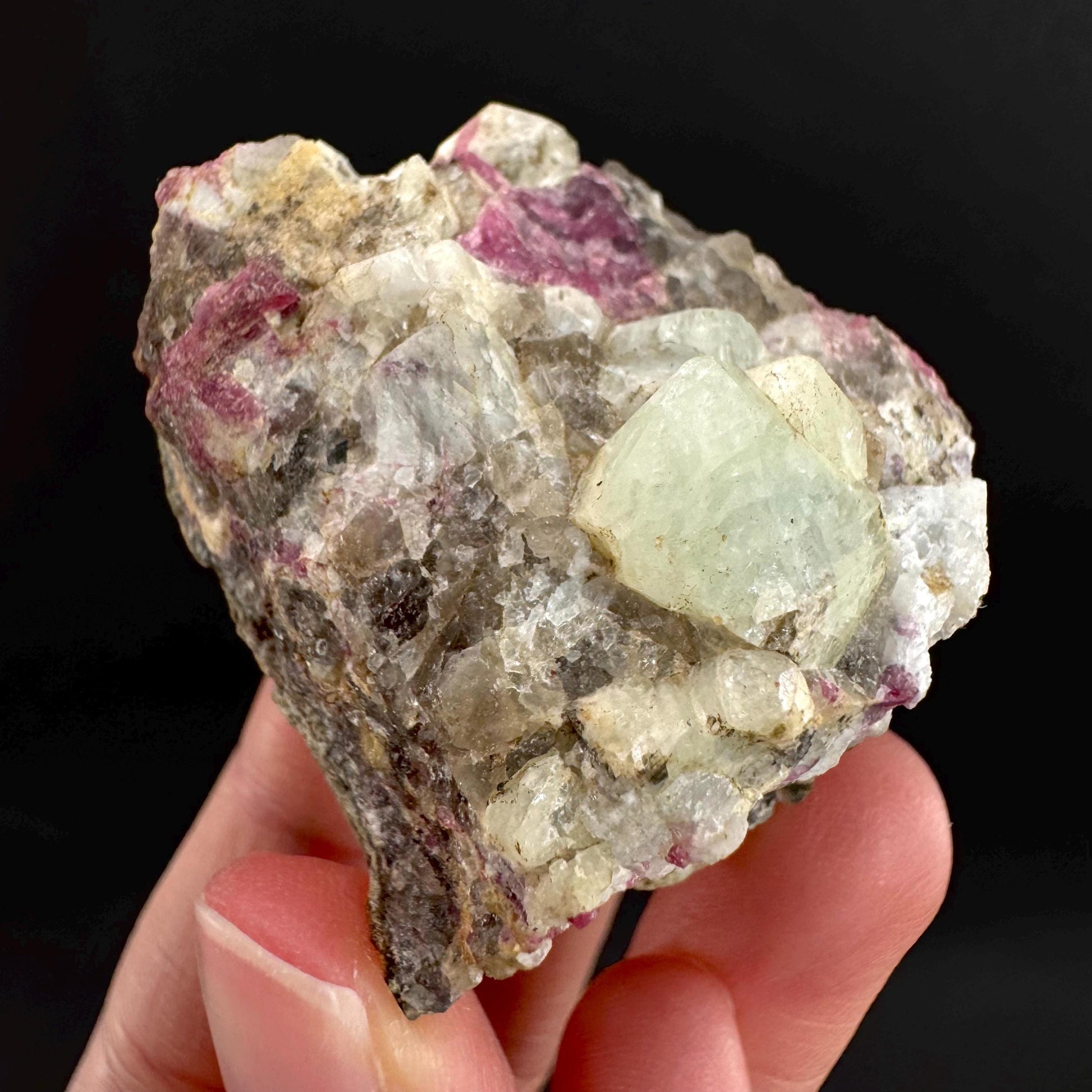 Londonite with Liddicoatite | yellow & pink crystal, rare mineral specimen from Madagascar