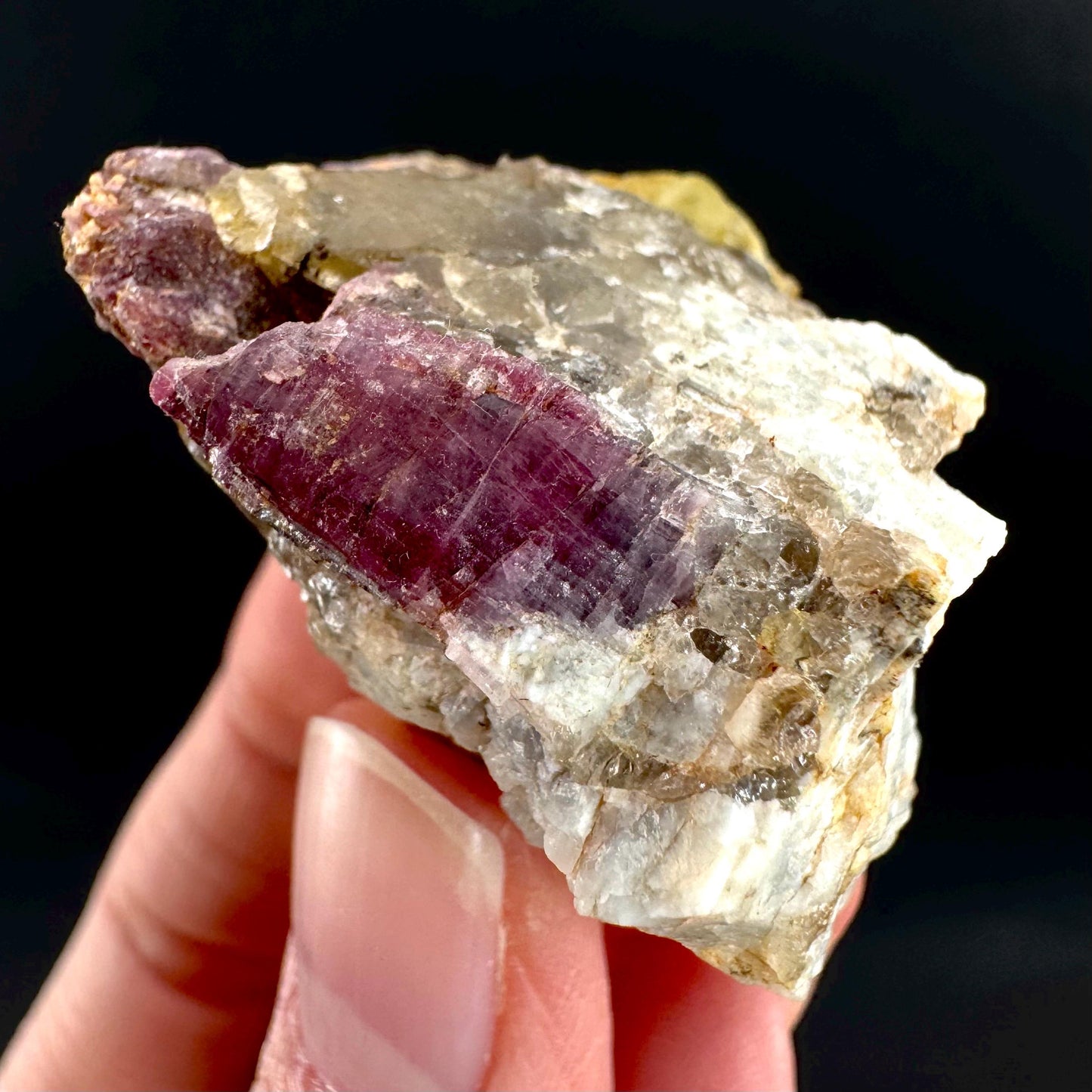 Londonite with Liddicoatite | yellow & pink crystal, rare mineral specimen from Madagascar
