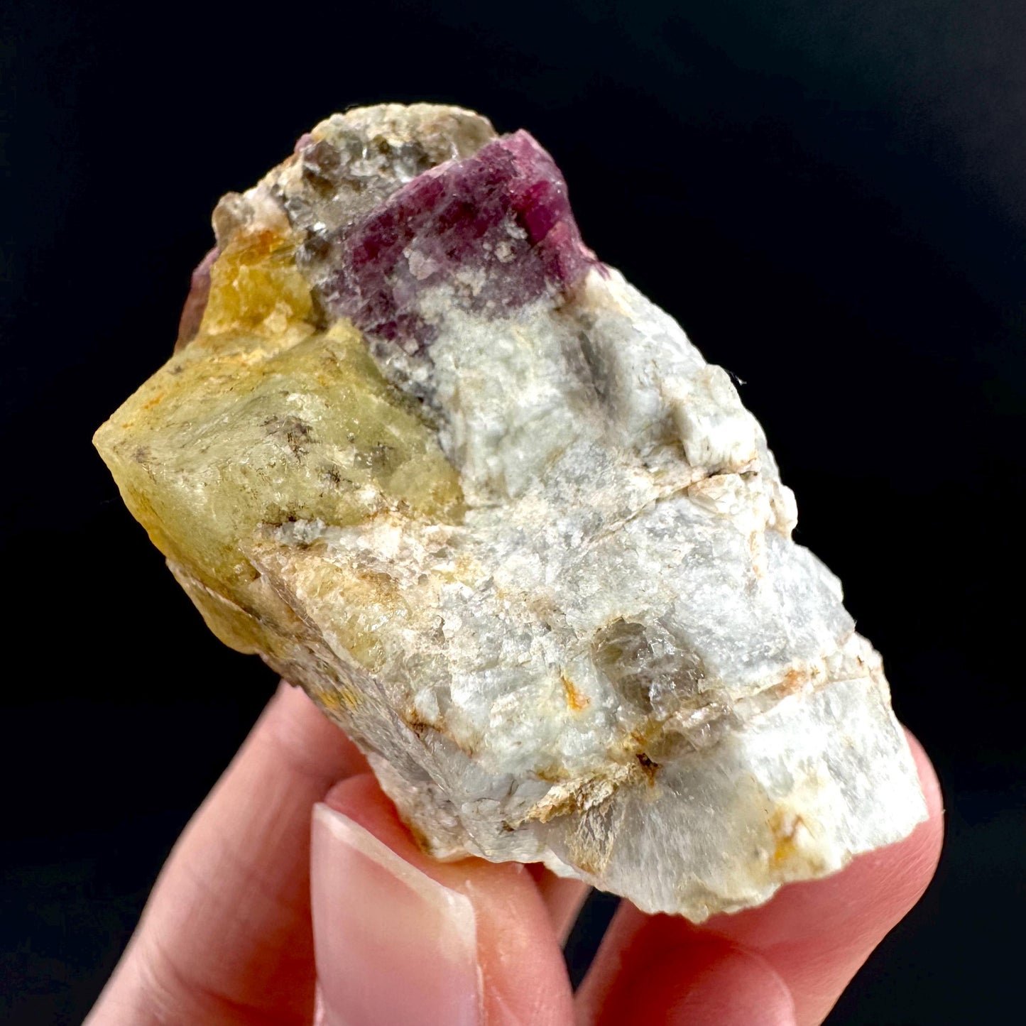 Londonite with Liddicoatite | yellow & pink crystal, rare mineral specimen from Madagascar