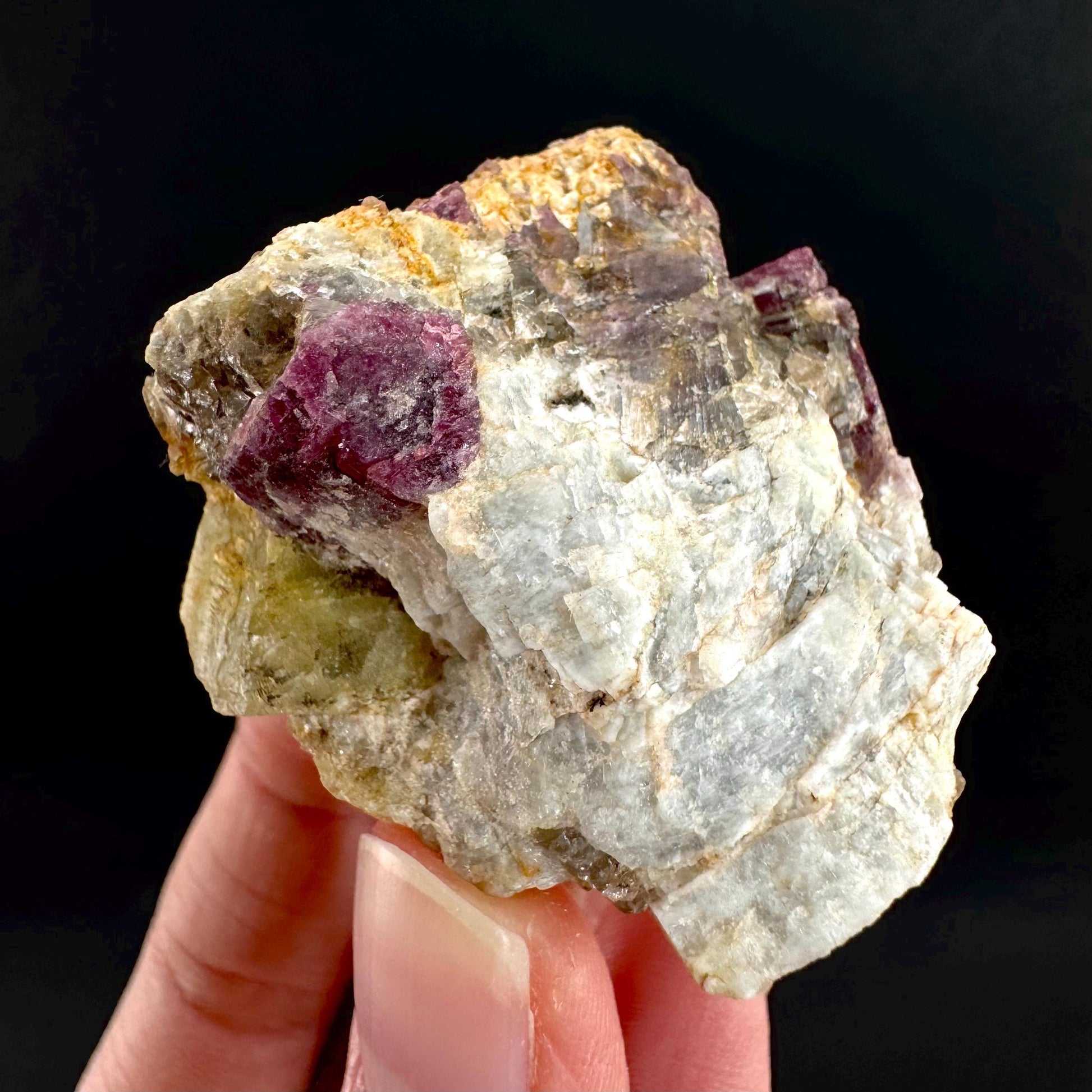Londonite with Liddicoatite | yellow & pink crystal, rare mineral specimen from Madagascar