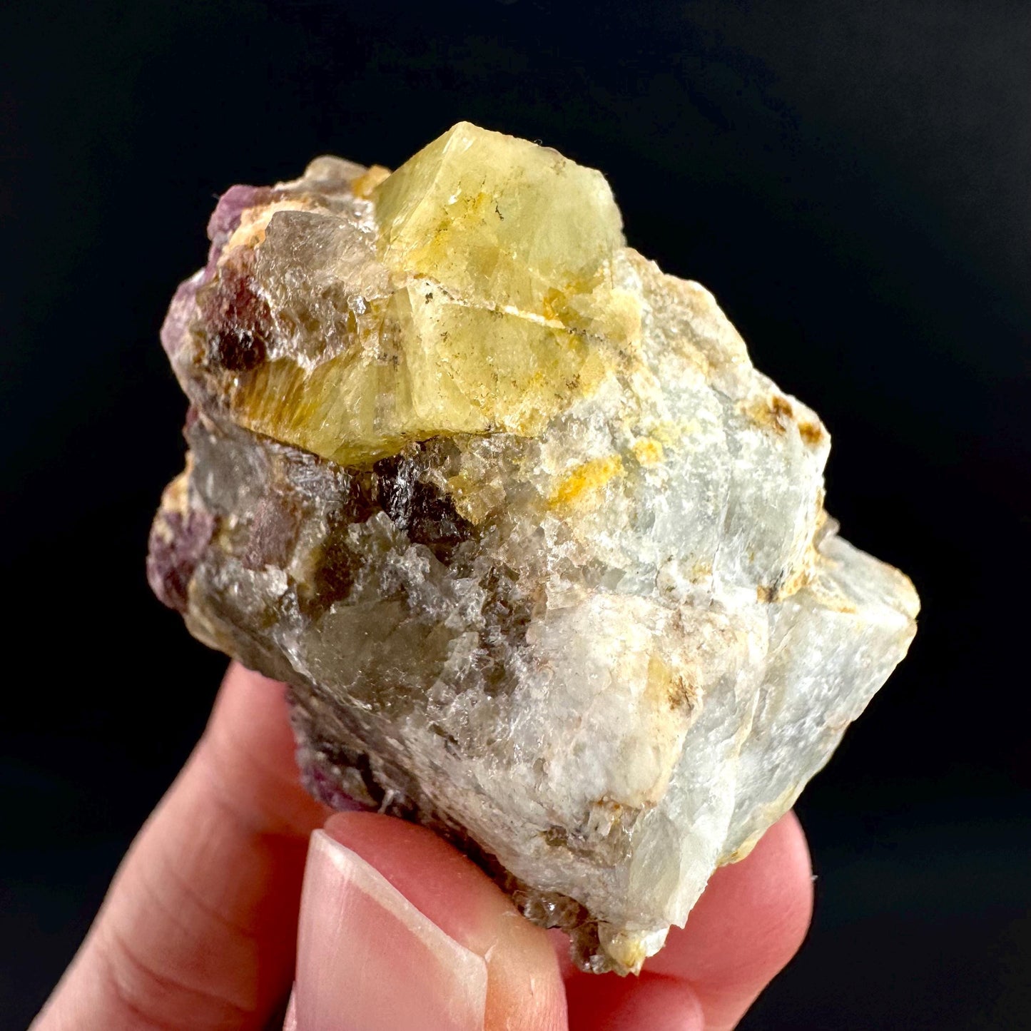 Londonite with Liddicoatite | yellow & pink crystal, rare mineral specimen from Madagascar