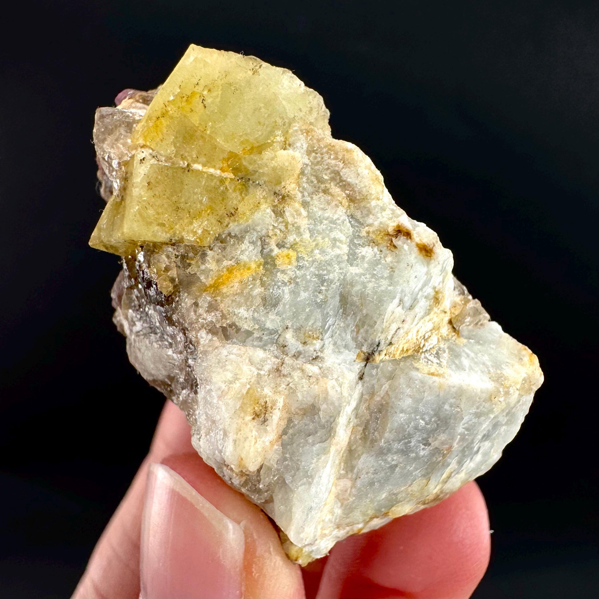 Londonite with Liddicoatite | yellow & pink crystal, rare mineral specimen from Madagascar
