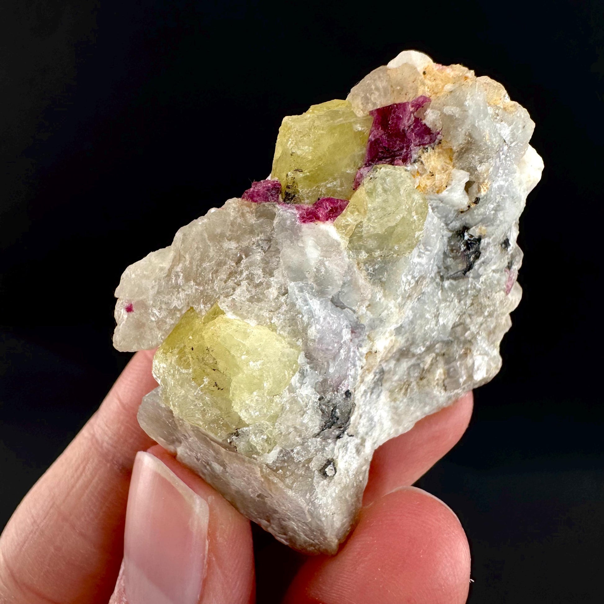 Londonite with Liddicoatite | yellow & pink crystal, rare mineral specimen from Madagascar