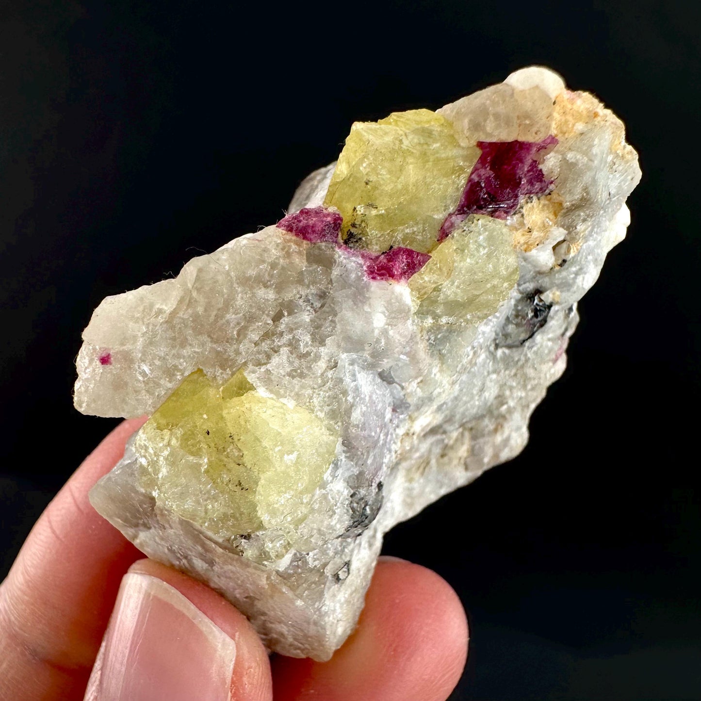 Londonite with Liddicoatite | yellow & pink crystal, rare mineral specimen from Madagascar