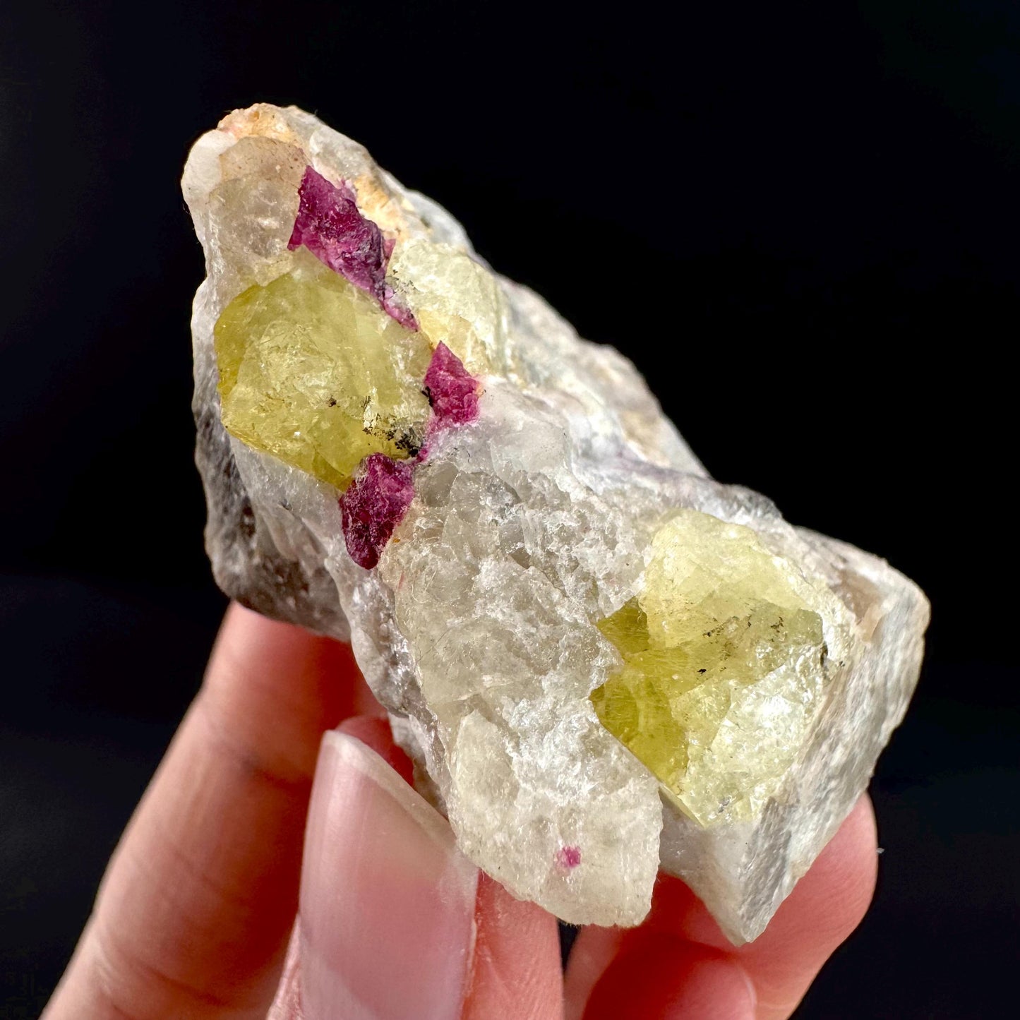 Londonite with Liddicoatite | yellow & pink crystal, rare mineral specimen from Madagascar