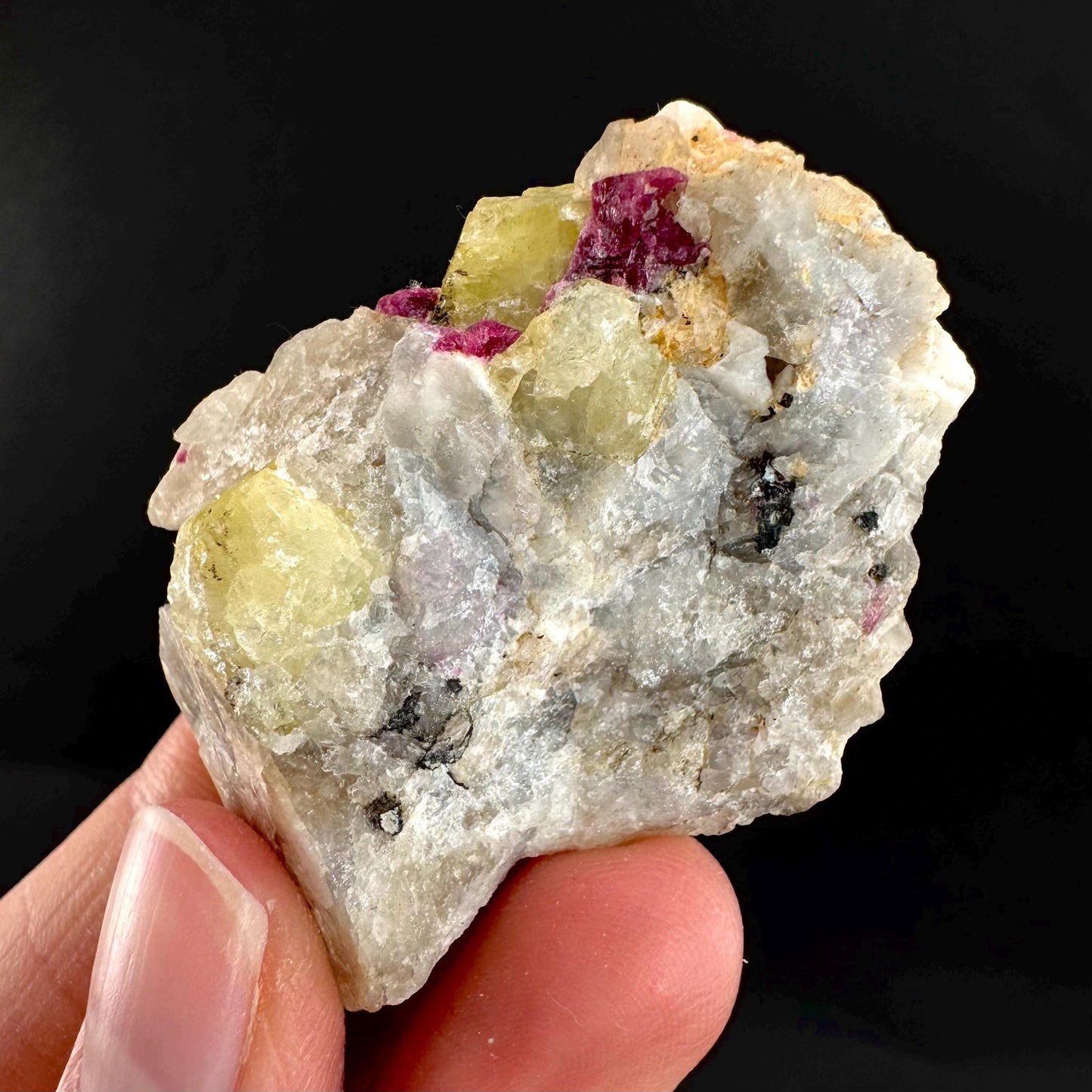 Londonite with Liddicoatite | yellow & pink crystal, rare mineral specimen from Madagascar
