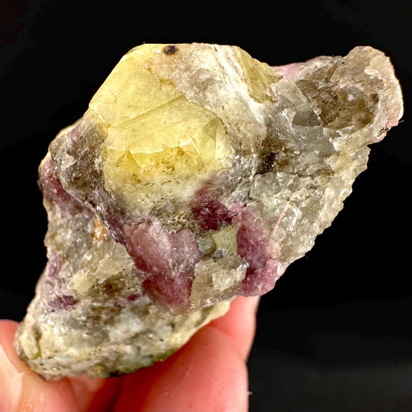 Londonite with Liddicoatite | yellow & pink crystal, rare mineral specimen from Madagascar