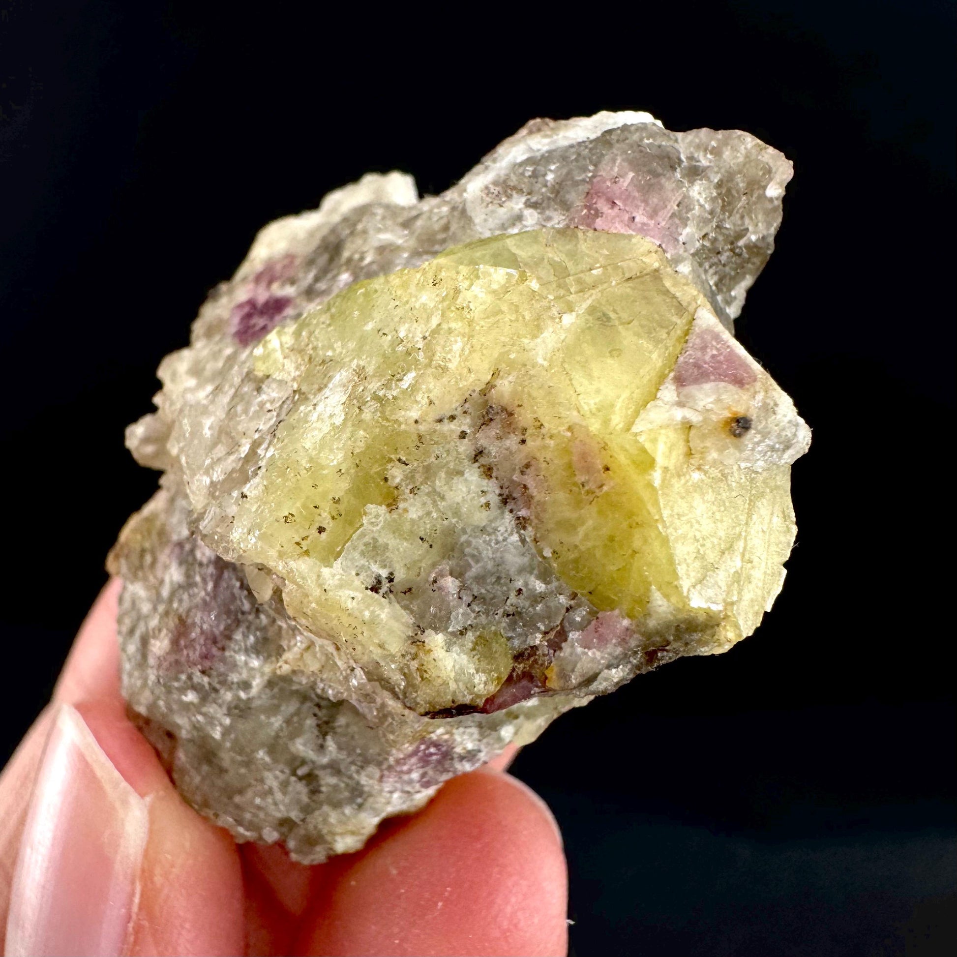 Londonite with Liddicoatite | yellow & pink crystal, rare mineral specimen from Madagascar