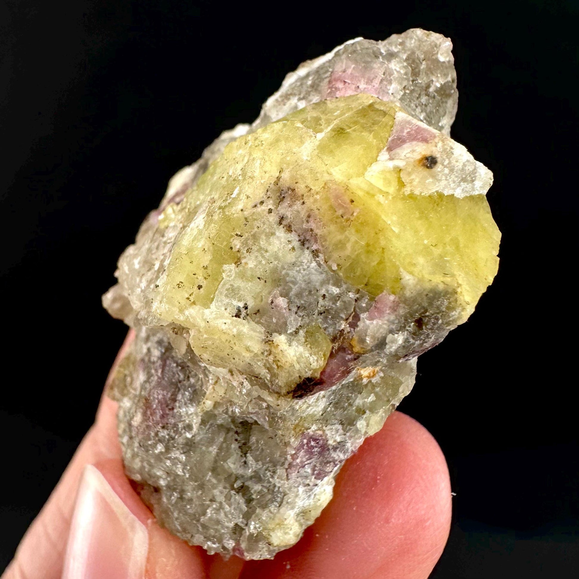 Londonite with Liddicoatite | yellow & pink crystal, rare mineral specimen from Madagascar