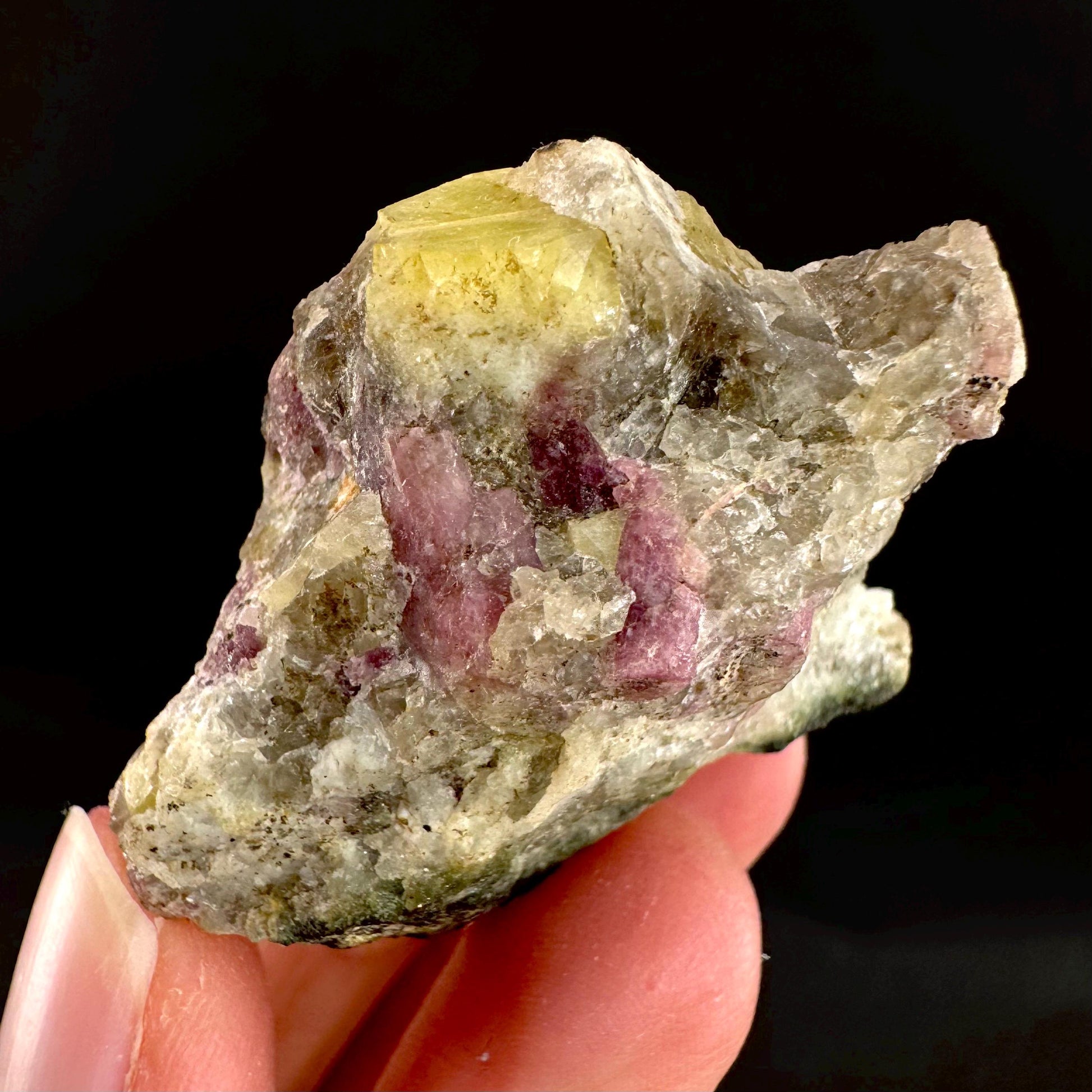 Londonite with Liddicoatite | yellow & pink crystal, rare mineral specimen from Madagascar
