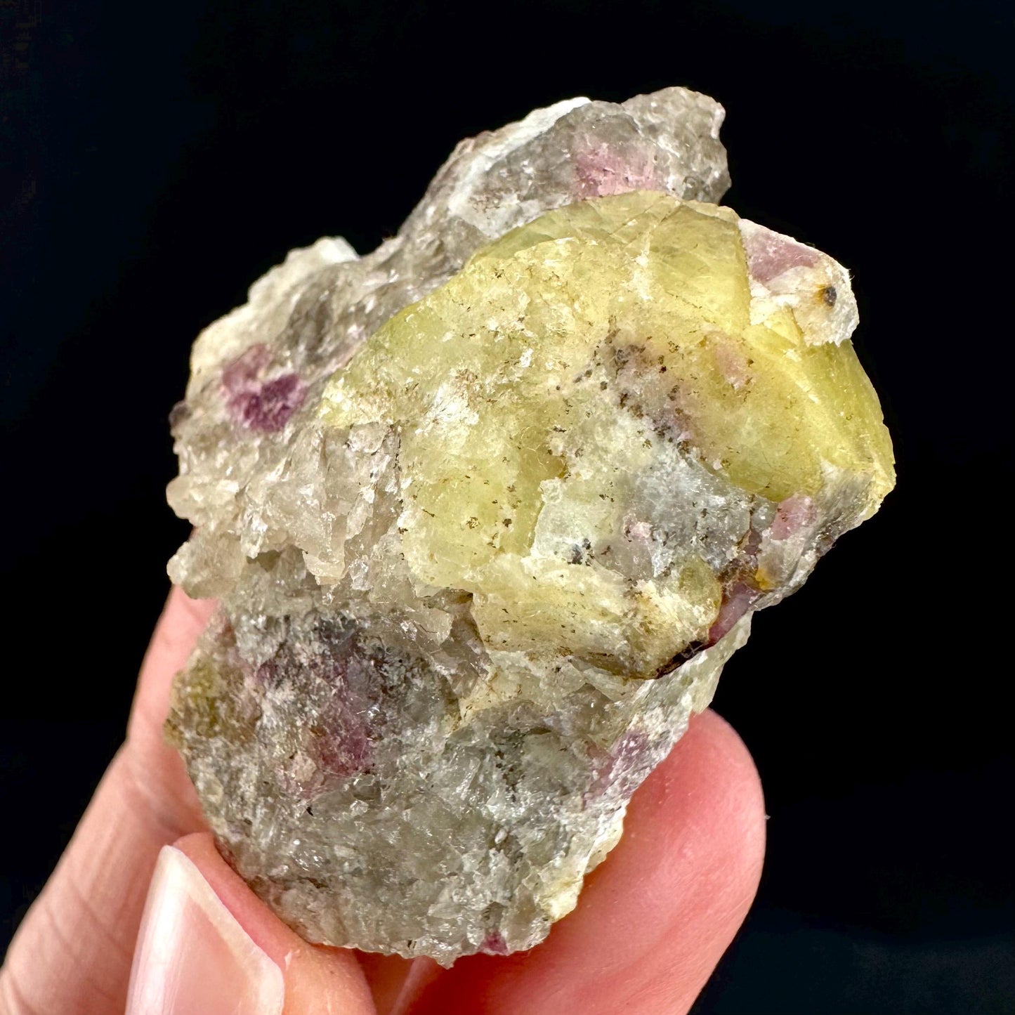 Londonite with Liddicoatite | yellow & pink crystal, rare mineral specimen from Madagascar