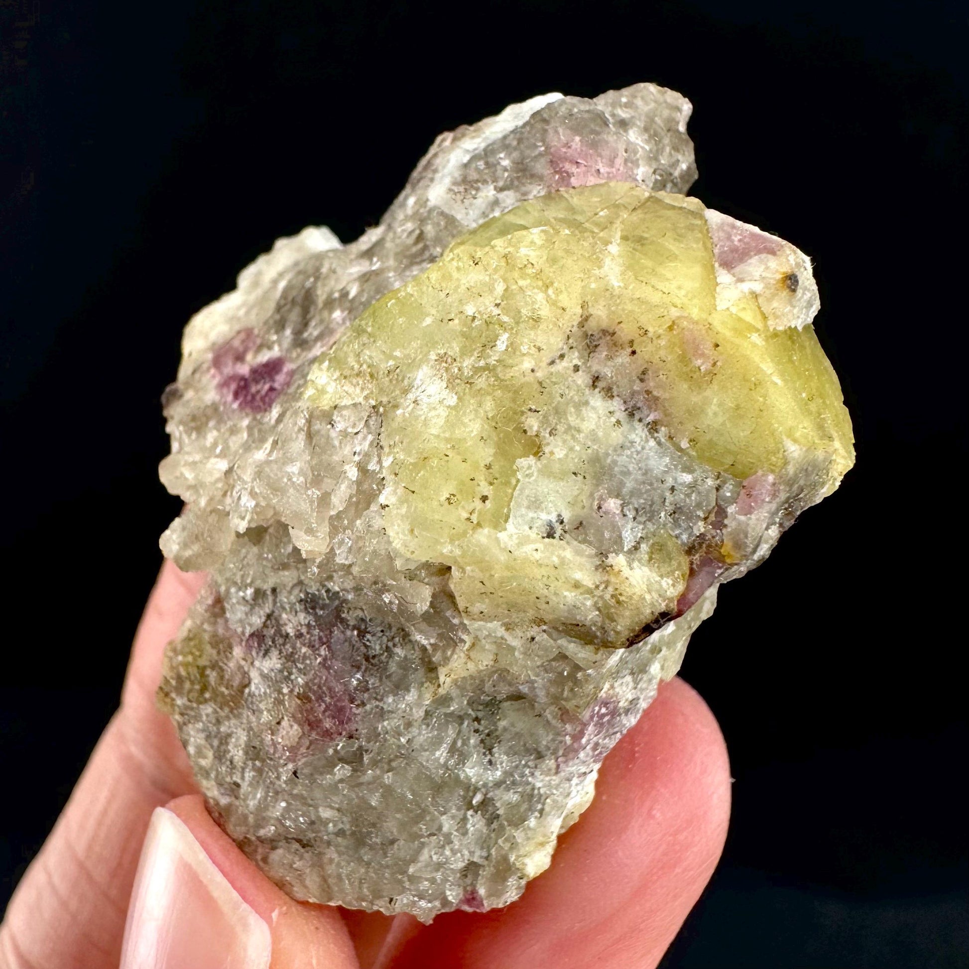 Londonite with Liddicoatite | yellow & pink crystal, rare mineral specimen from Madagascar