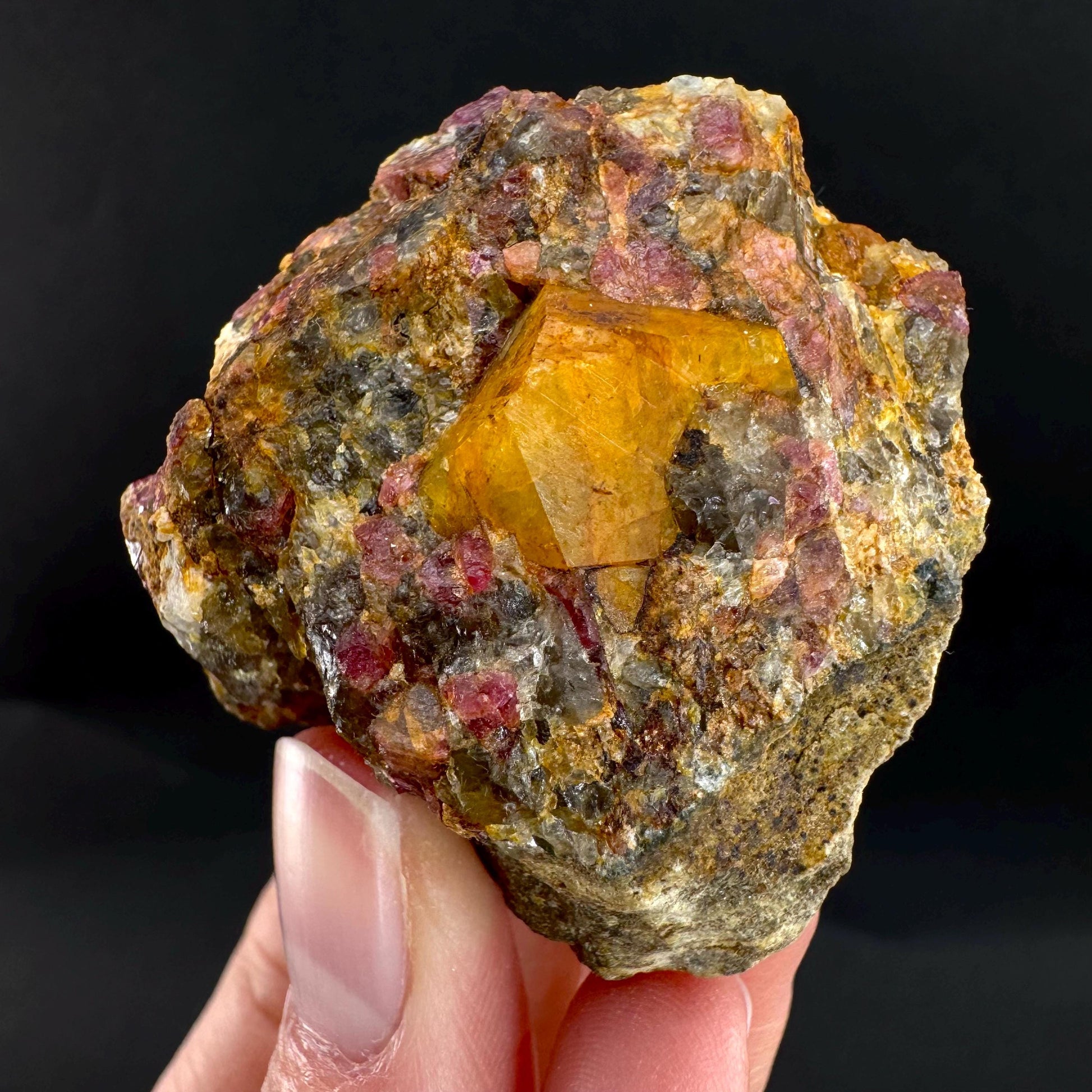 Londonite with Liddicoatite | yellow & pink crystal, rare mineral specimen from Madagascar