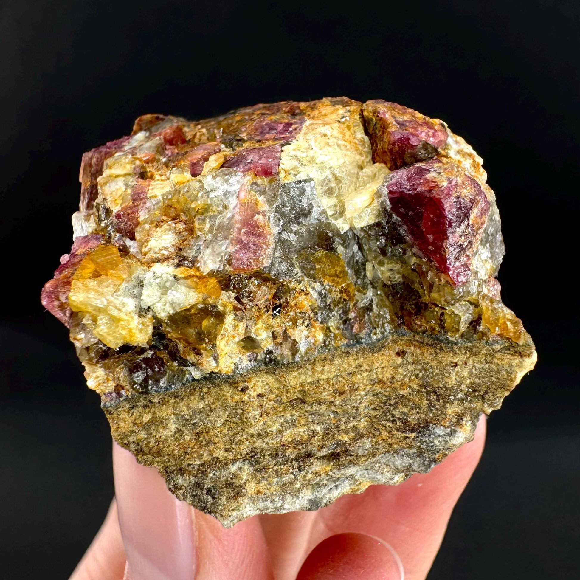 Londonite with Liddicoatite | yellow & pink crystal, rare mineral specimen from Madagascar