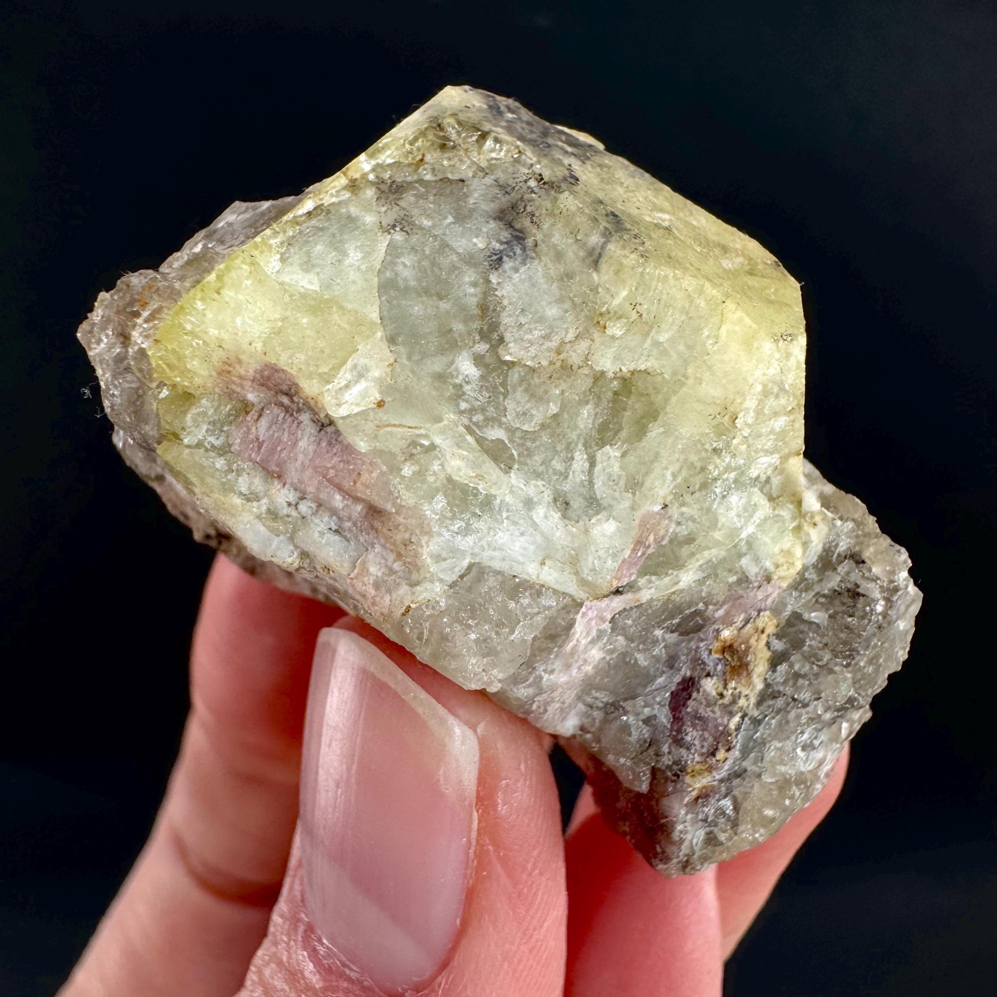 Londonite with Liddicoatite | yellow & pink crystal, rare mineral specimen from Madagascar