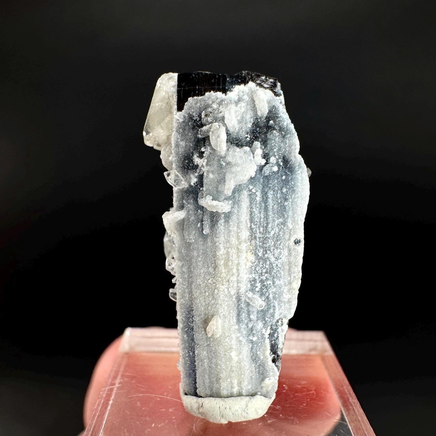 Herderite on Black Tourmaline | light green crystal, rare mineral specimen from Pakistan