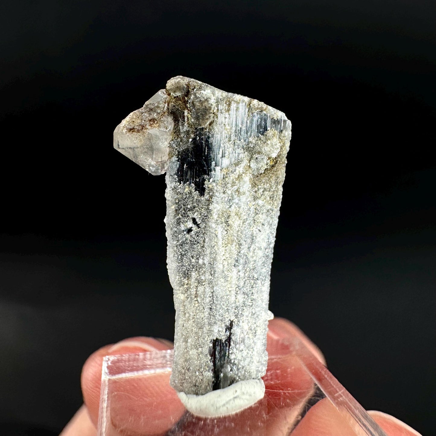 Herderite on Black Tourmaline | light green crystal, rare mineral specimen from Pakistan