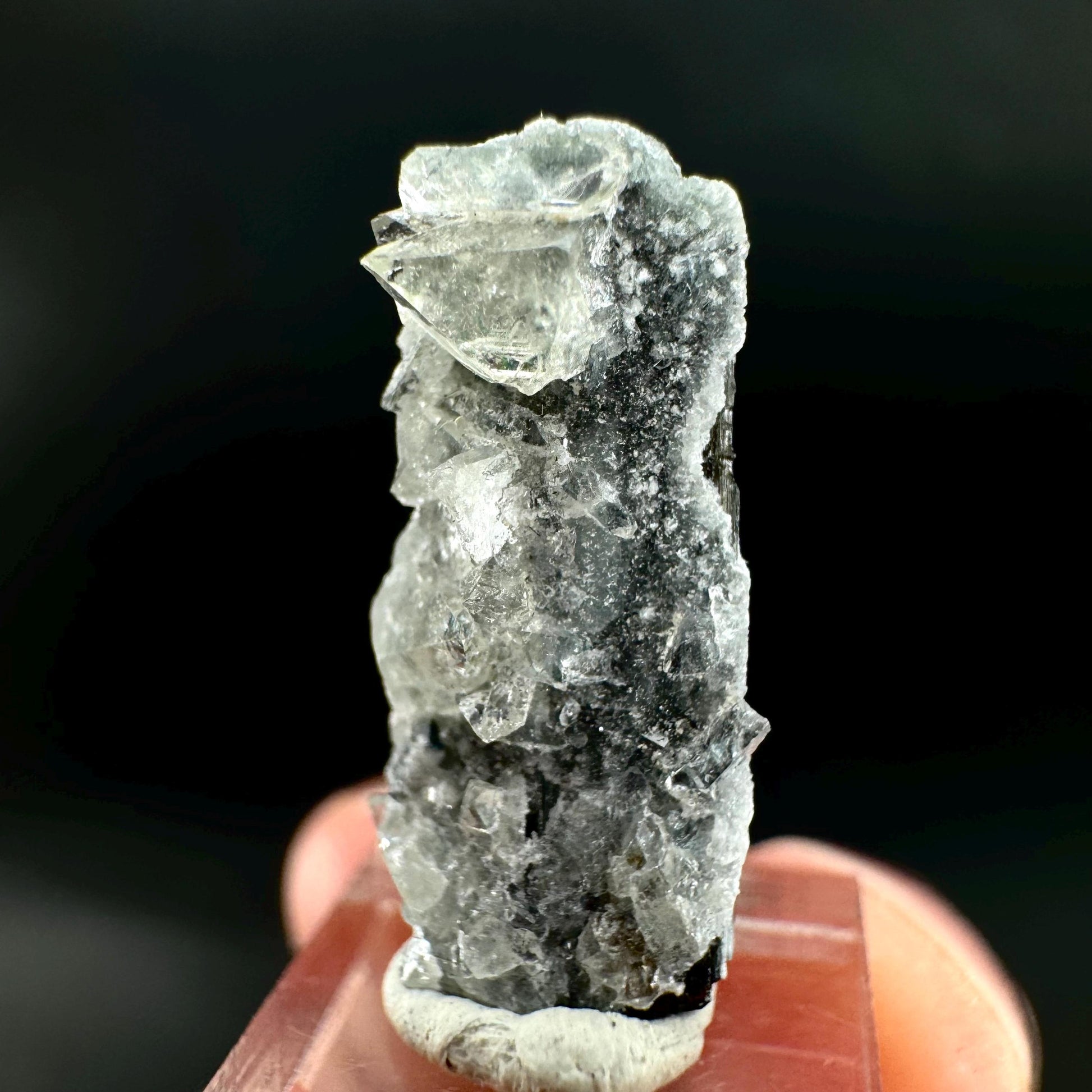Herderite on Black Tourmaline | light green crystal, rare mineral specimen from Pakistan