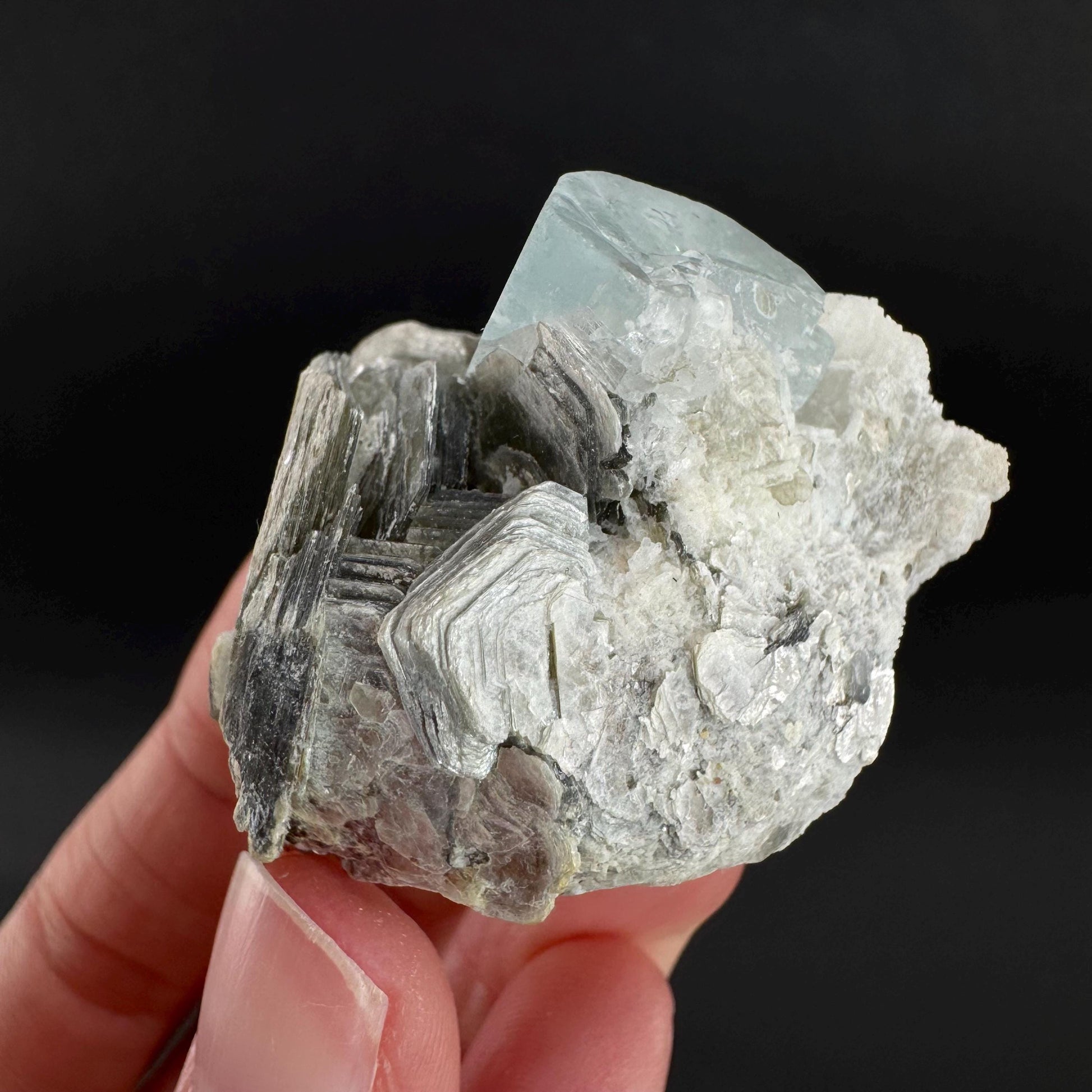 Aquamarine with Muscovite | natural blue crystal, mineral specimen from Pakistan
