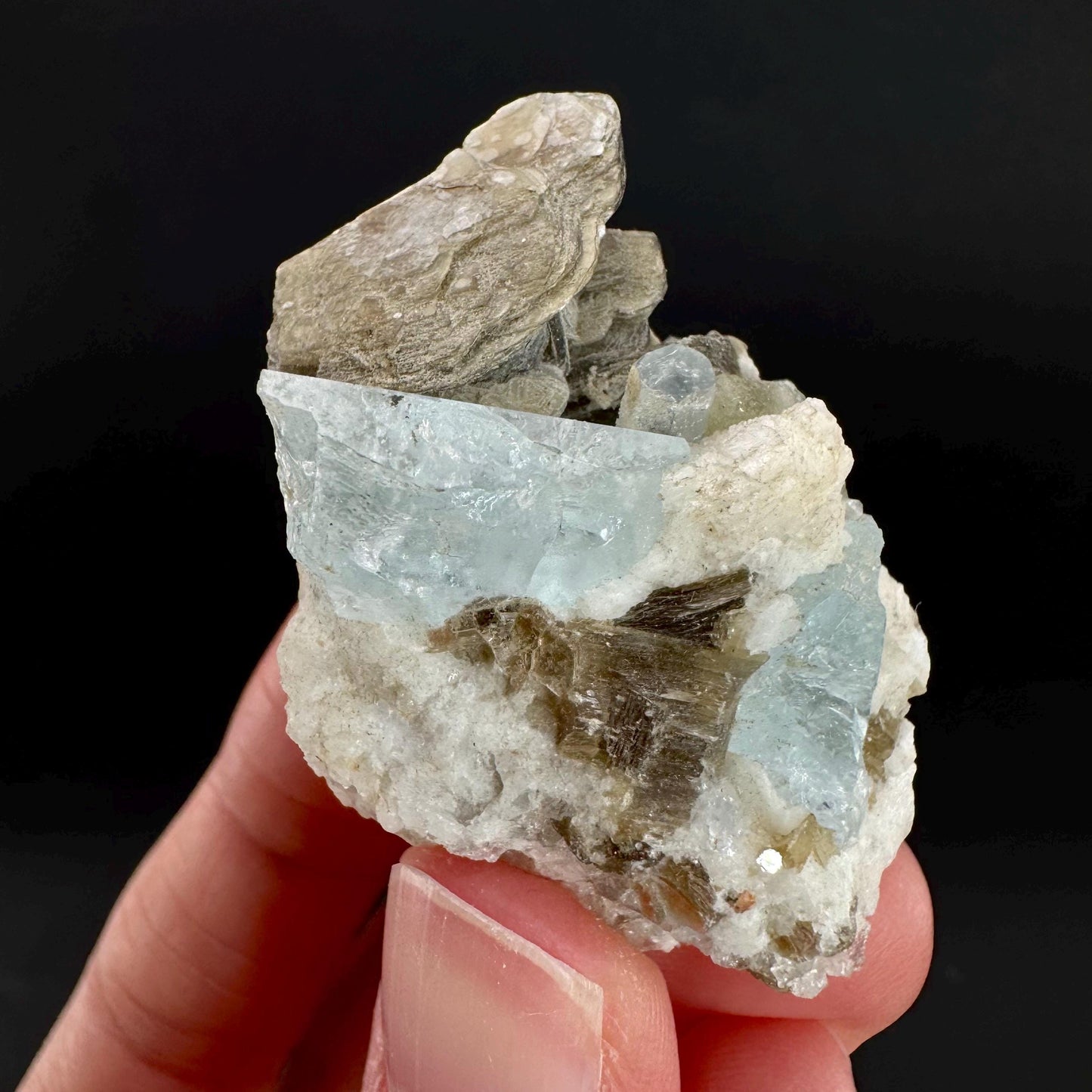 Aquamarine with Muscovite | natural blue crystal, mineral specimen from Pakistan