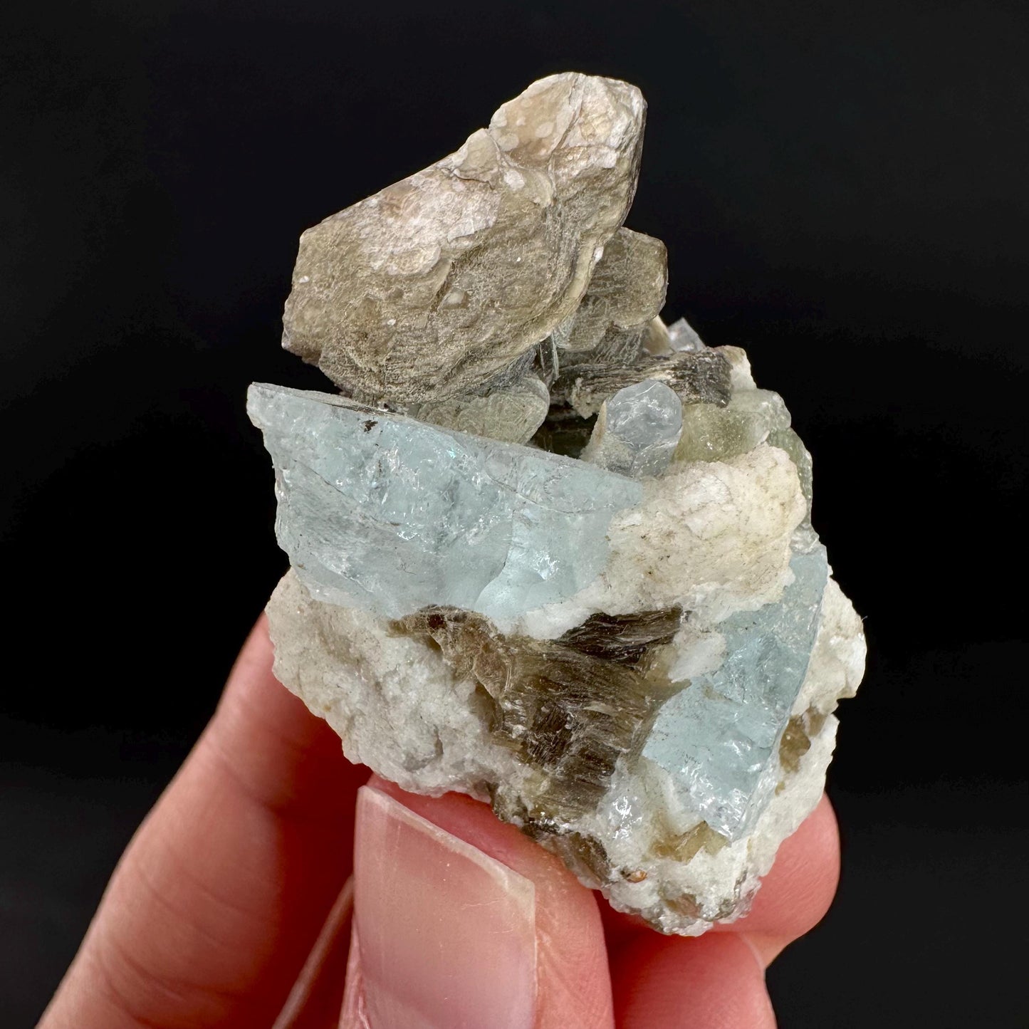 Aquamarine with Muscovite | natural blue crystal, mineral specimen from Pakistan