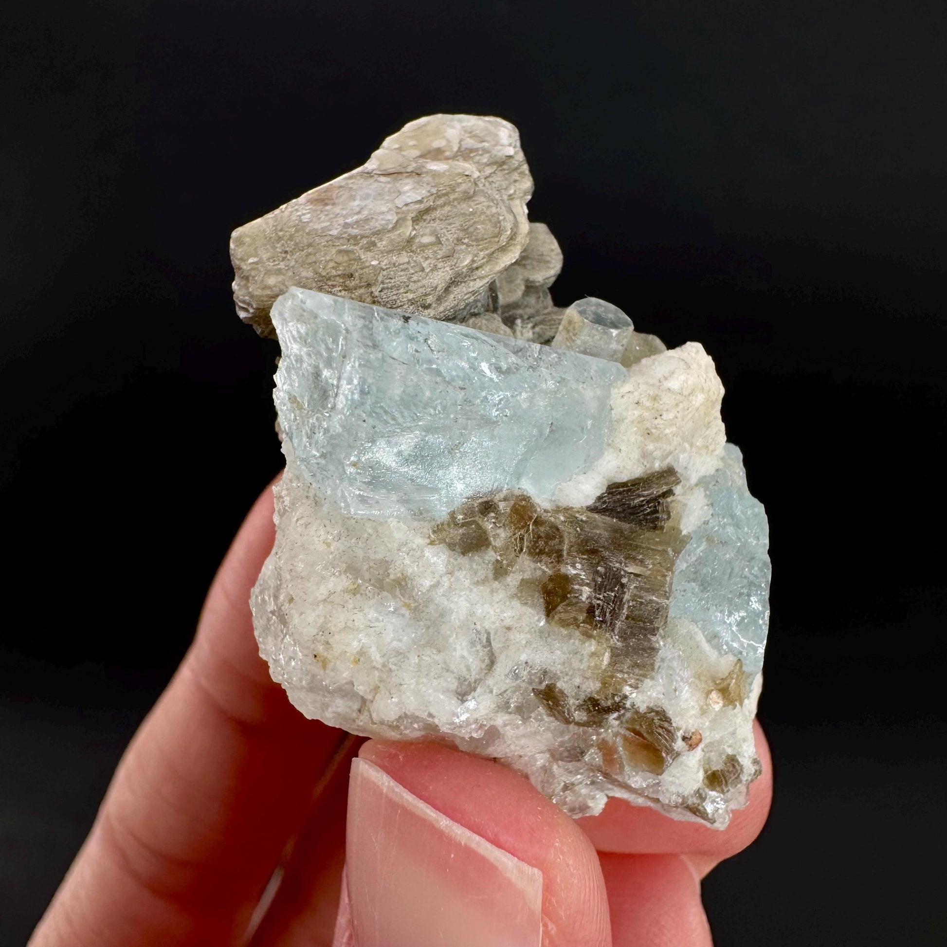 Aquamarine with Muscovite | natural blue crystal, mineral specimen from Pakistan