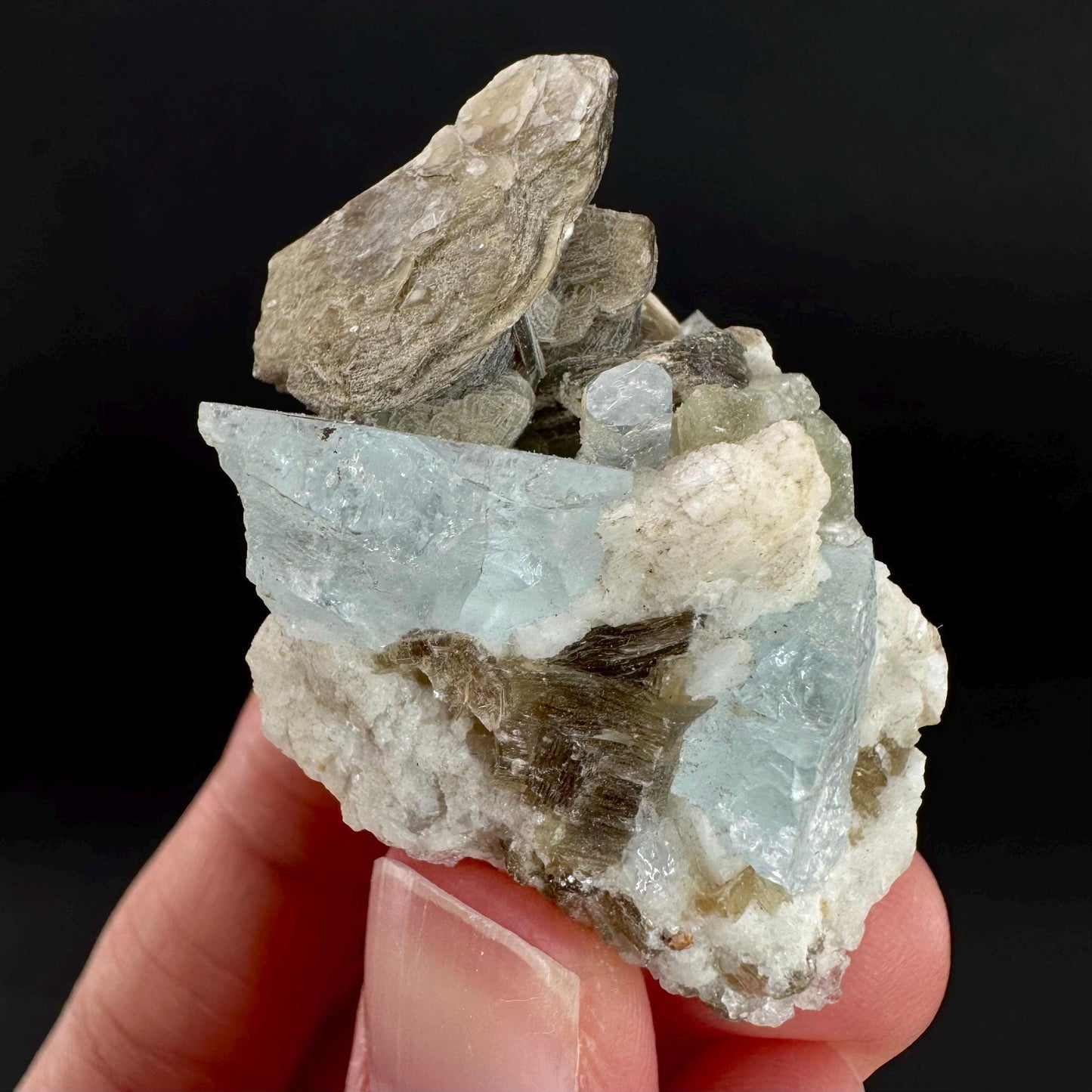 Aquamarine with Muscovite | natural blue crystal, mineral specimen from Pakistan