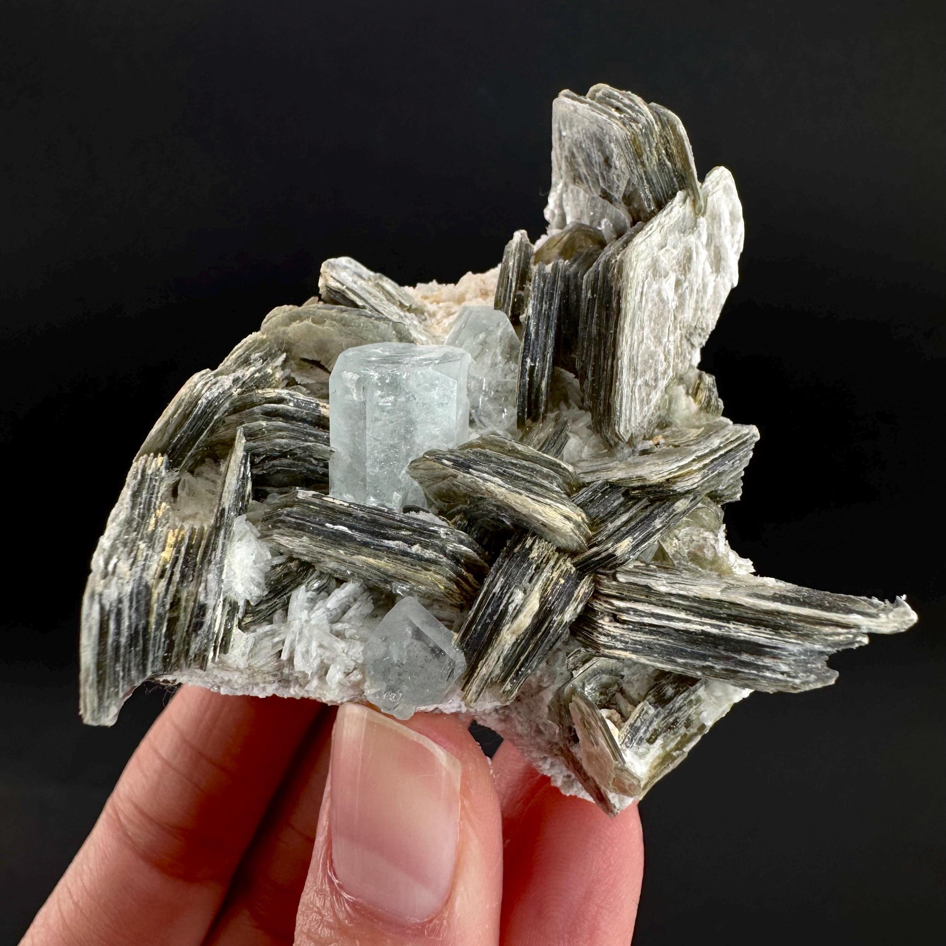Aquamarine with Muscovite | natural blue crystal, mineral specimen from Pakistan
