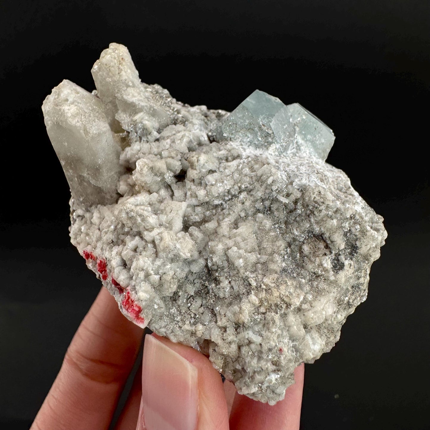 Aquamarine with Quartz & Albite | natural blue crystal, mineral specimen from Pakistan