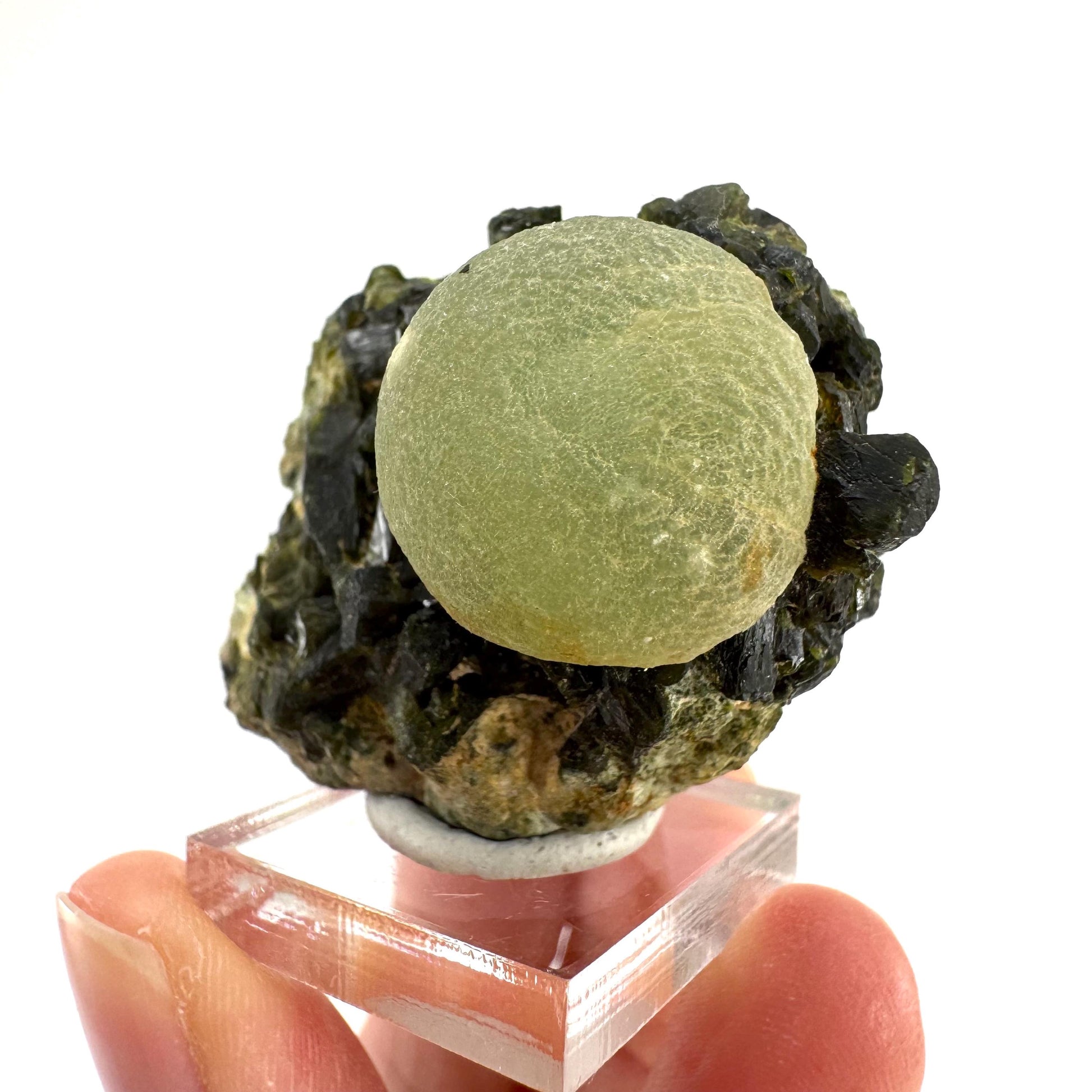 Prehnite with Epidote | Botryoidal green crystal, mineral specimen from Mali