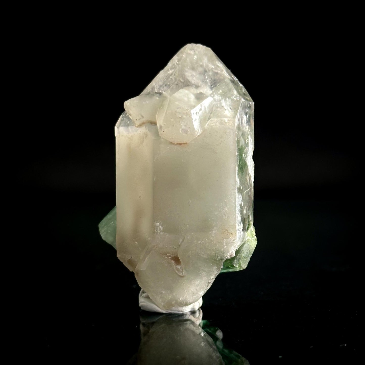 Elbaite Tourmaline on Double Terminated Quartz | Natural Green Crystal, Mineral Specimen from Pakistan