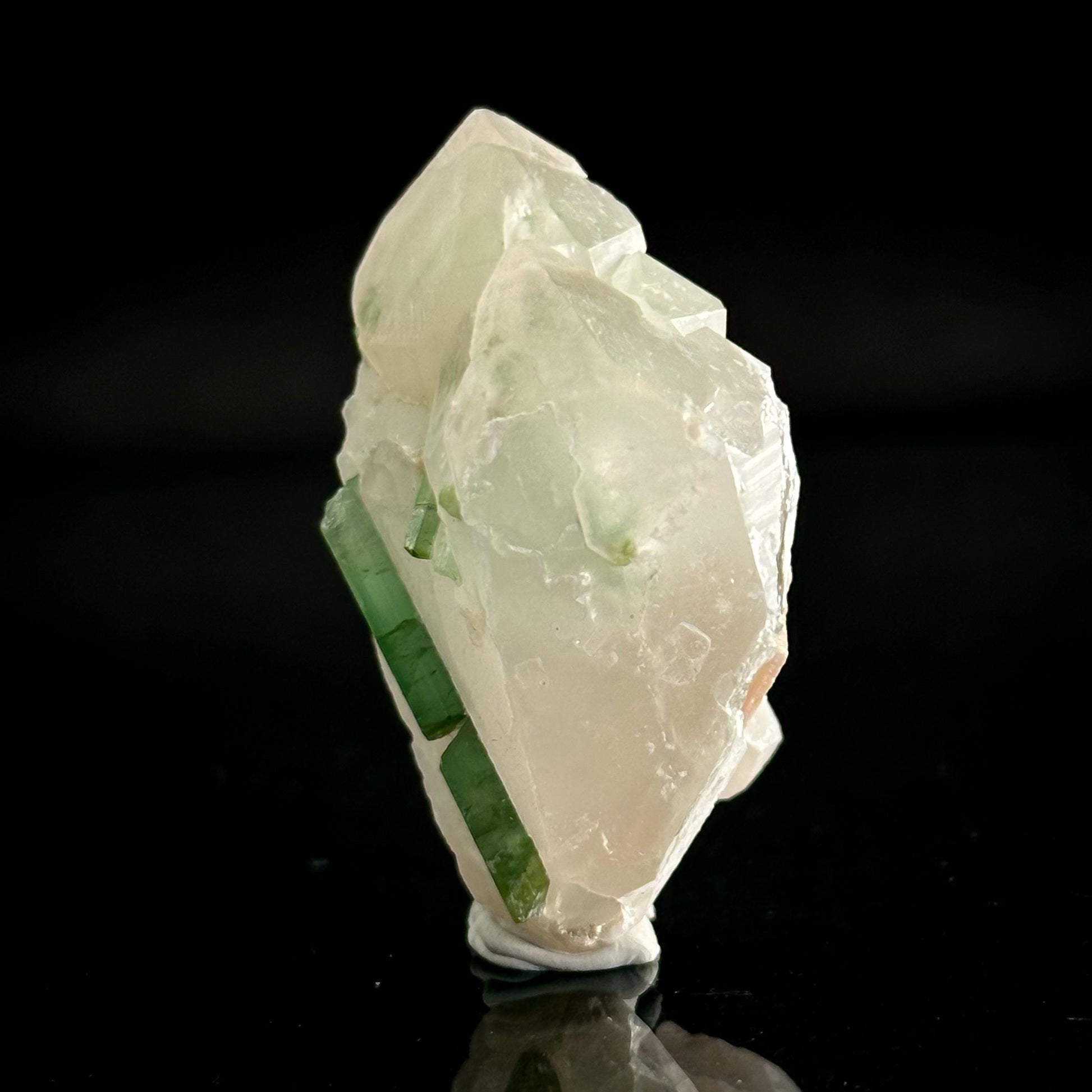 Elbaite Tourmaline on Double Terminated Quartz | Natural Green Crystal, Mineral Specimen from Pakistan