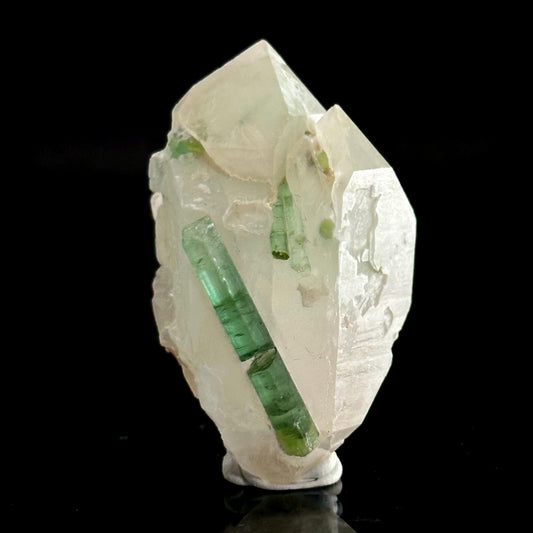 Elbaite Tourmaline on Double Terminated Quartz | Natural Green Crystal, Mineral Specimen from Pakistan