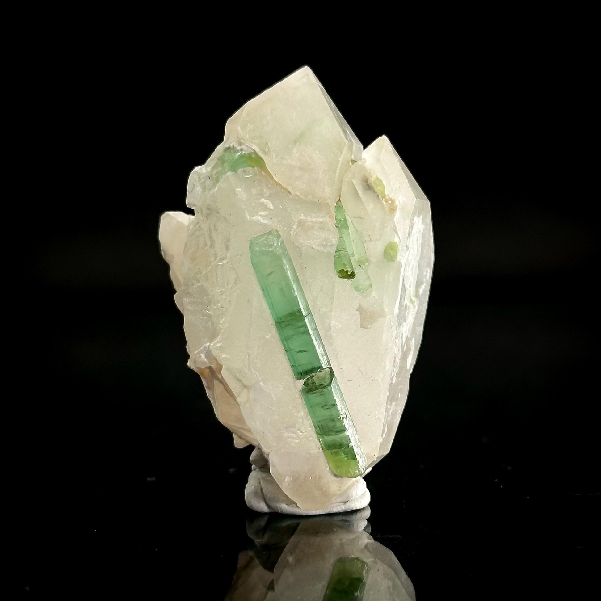 Elbaite Tourmaline on Double Terminated Quartz | Natural Green Crystal, Mineral Specimen from Pakistan