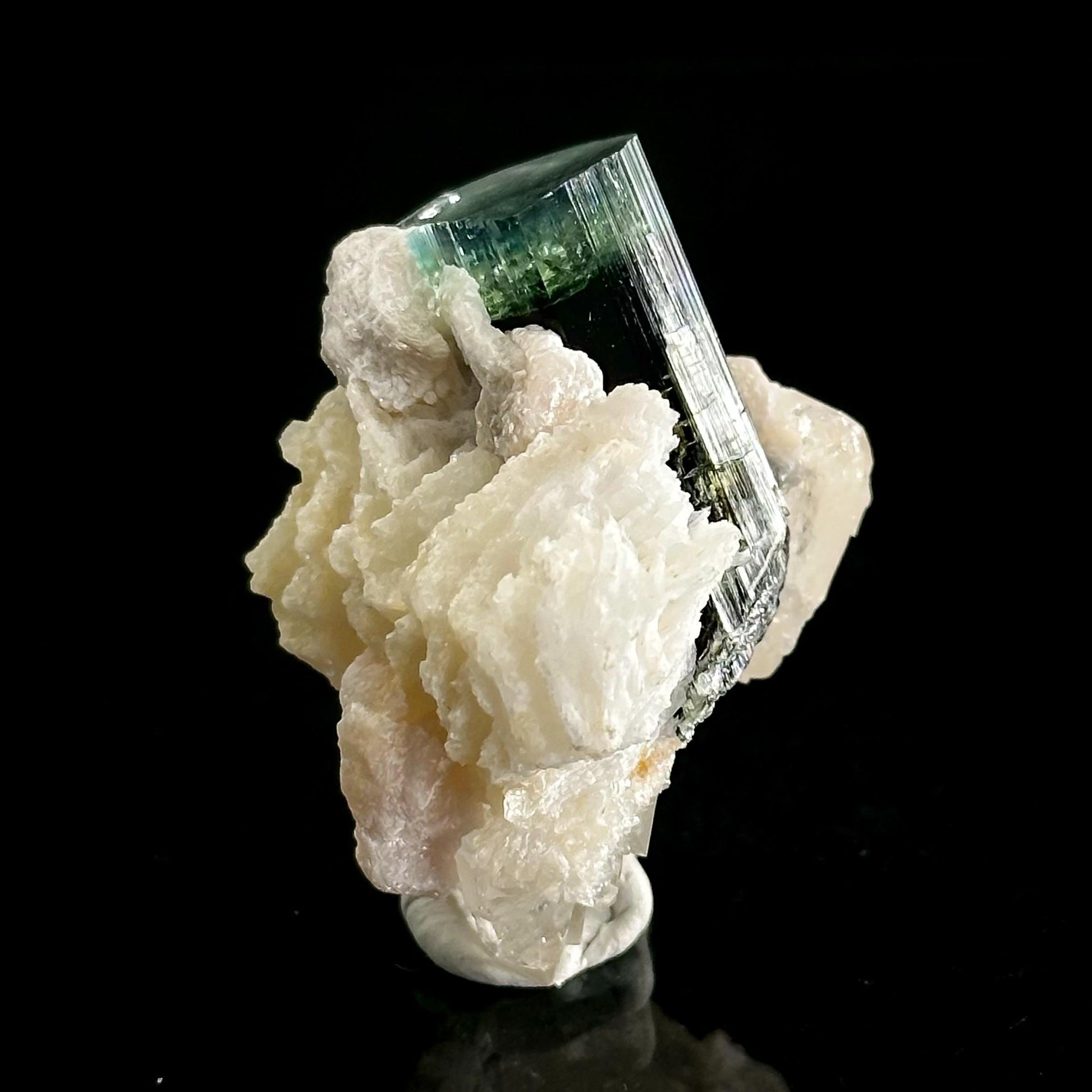 Blue-Green Cap Tourmaline with Albite & Quartz | Bi-Color Elbaite Crystal, Mineral Specimen from Pakistan
