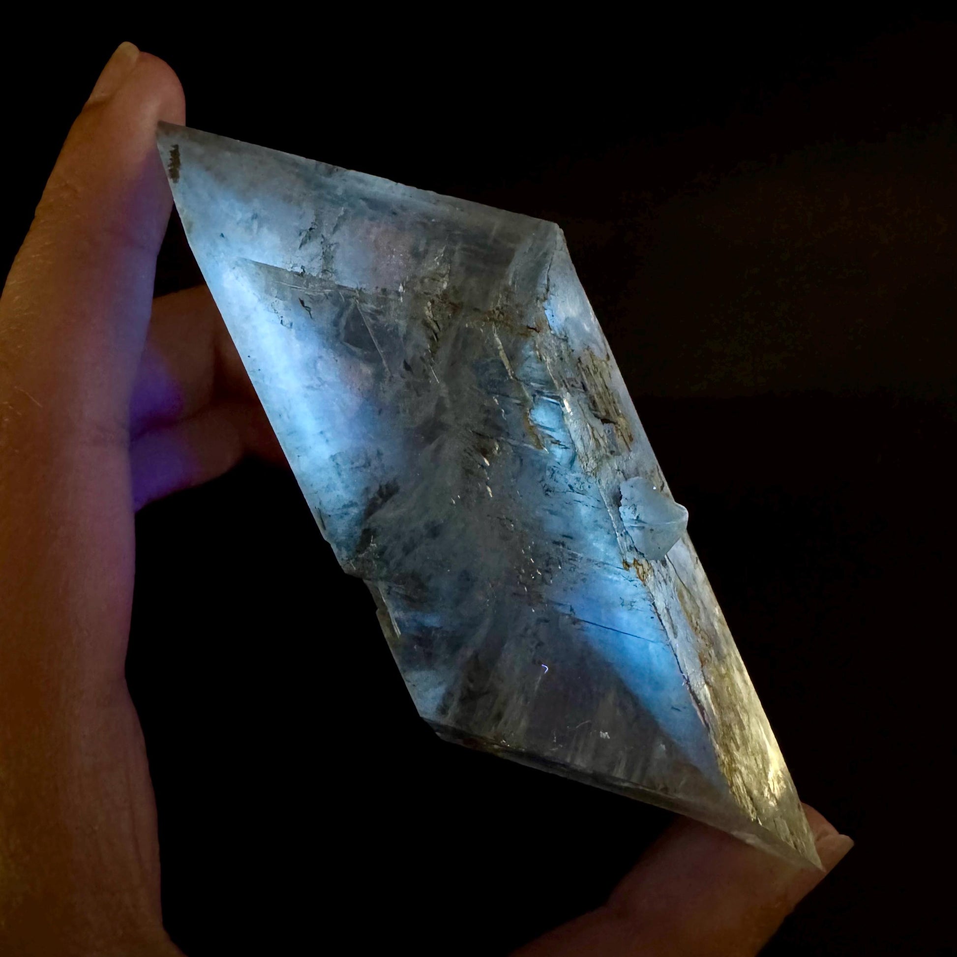Hourglass Selenite | Phosphorescent UV Reactive Gypsum Crystal from Canada