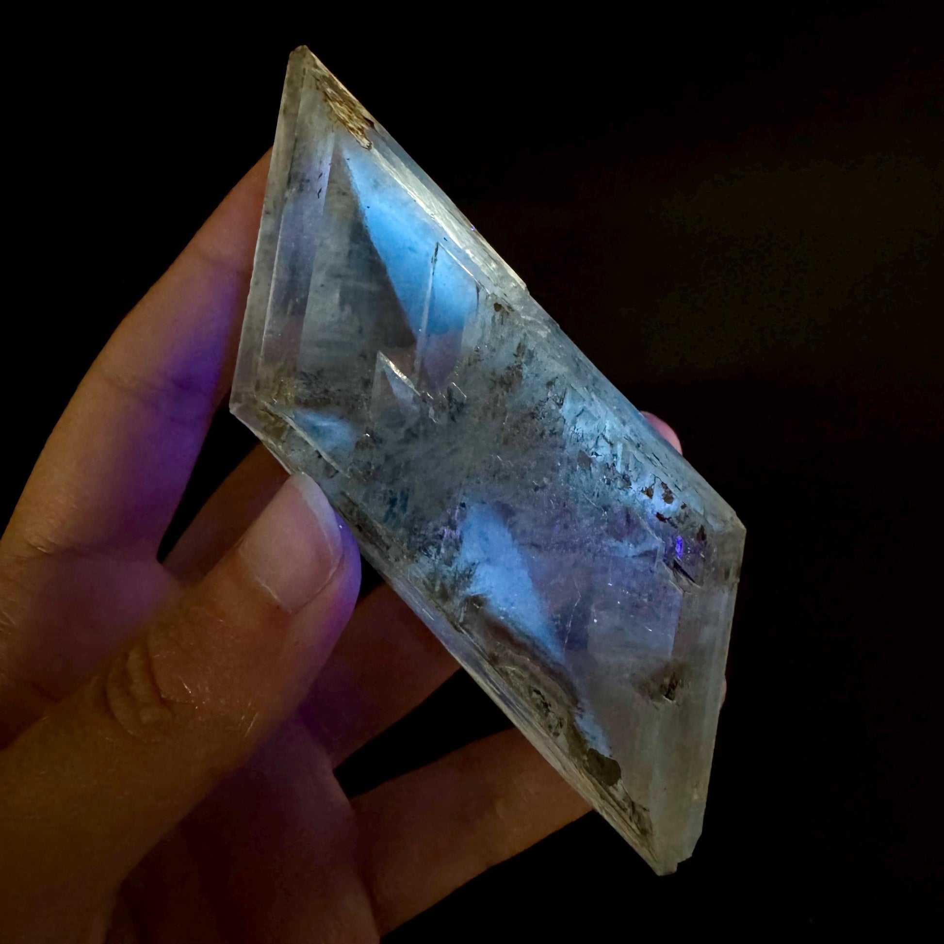 Hourglass Selenite | Phosphorescent UV Reactive Gypsum Crystal from Canada