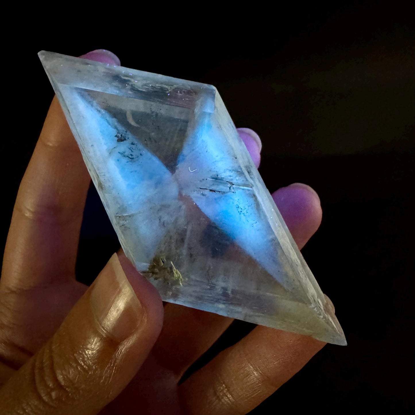 Hourglass Selenite | Phosphorescent UV Reactive Gypsum Crystal from Canada