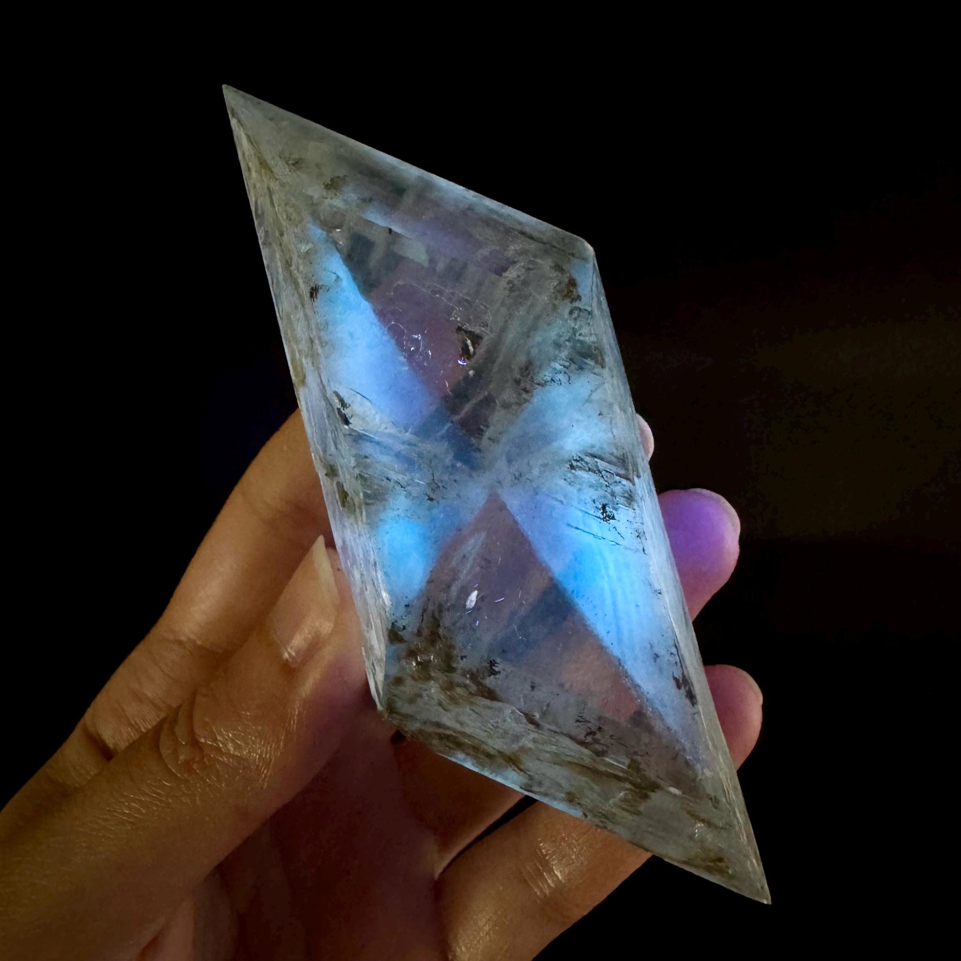 Hourglass Selenite | Phosphorescent UV Reactive Gypsum Crystal from Canada