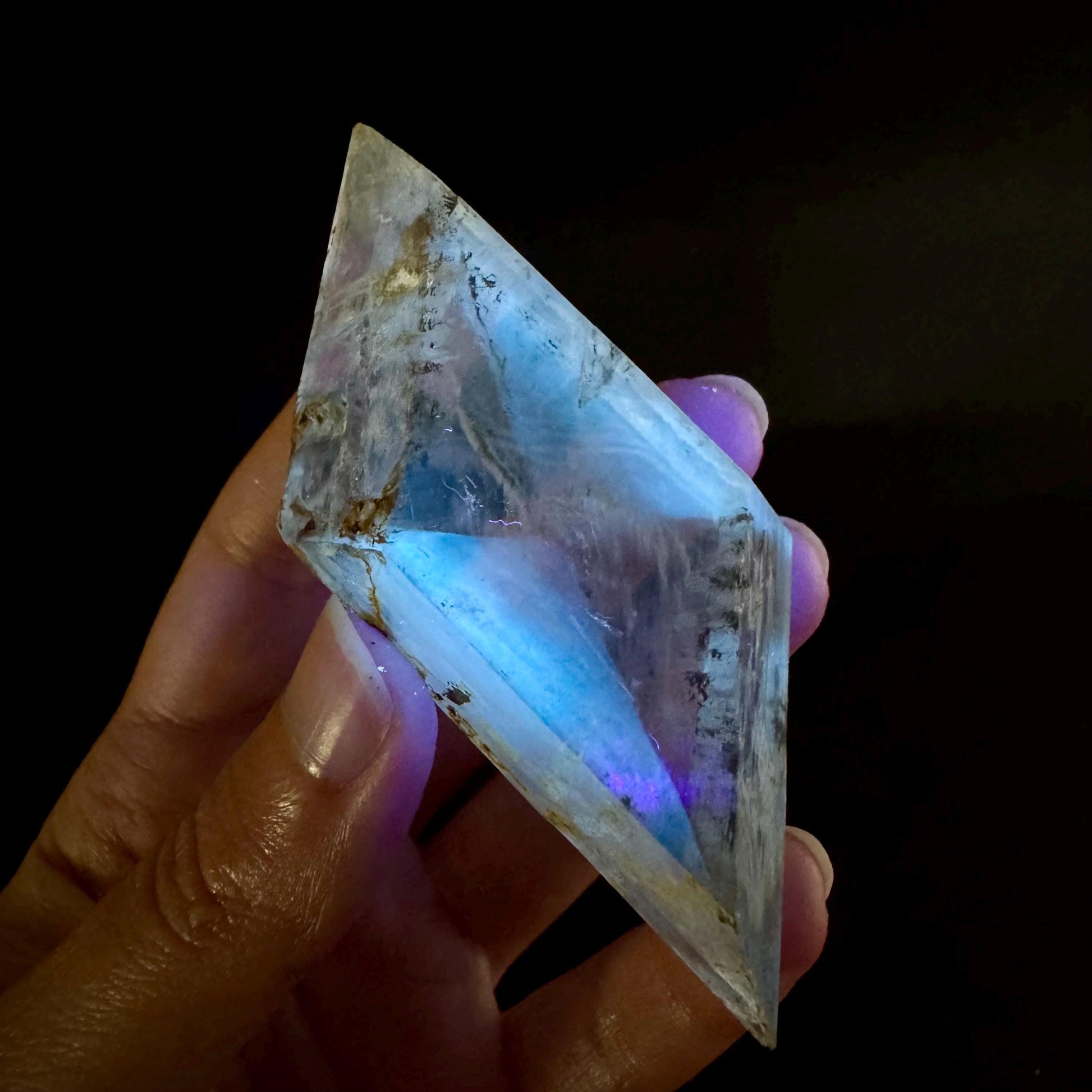 Hourglass Selenite | Phosphorescent UV Reactive Gypsum Crystal from Canada