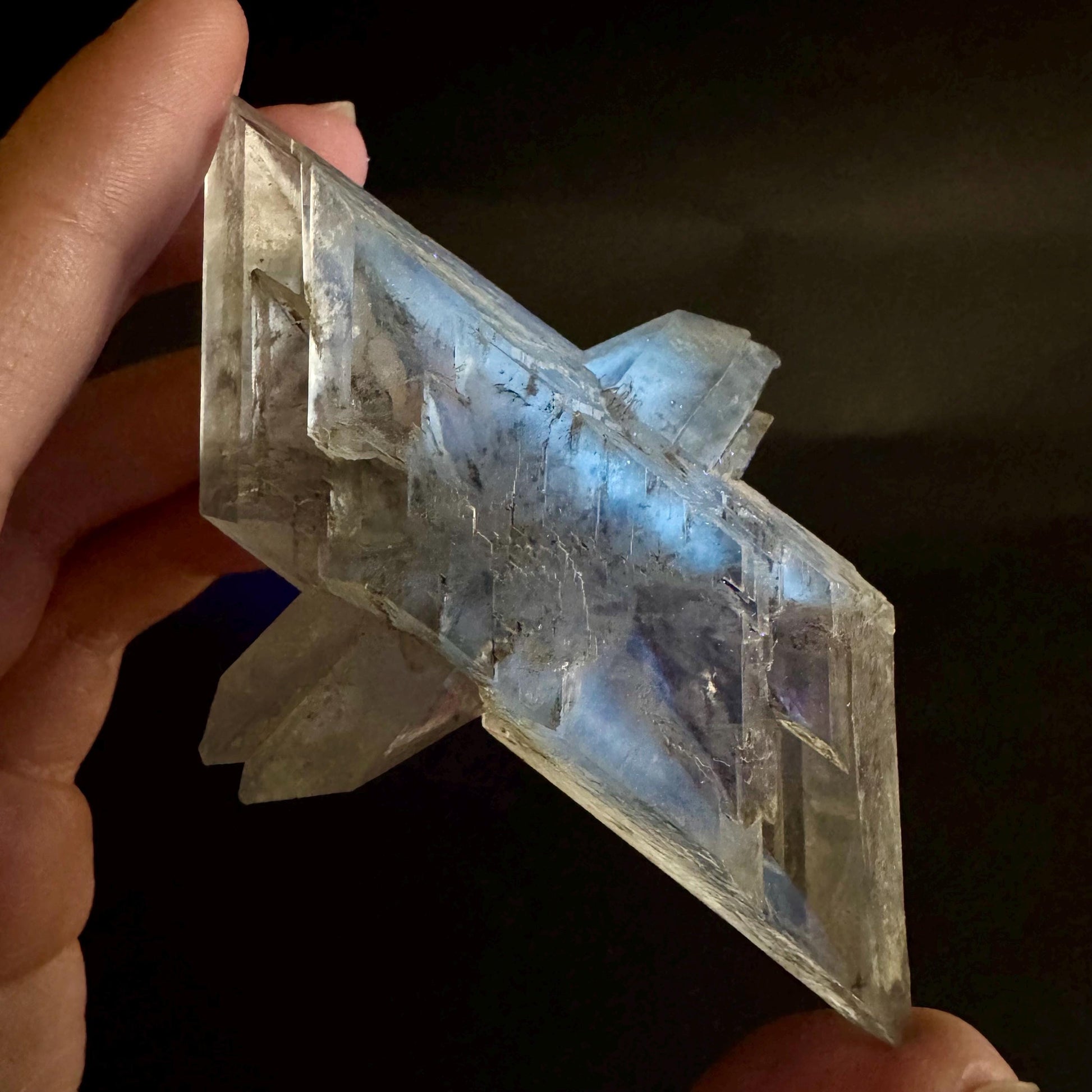 Hourglass Selenite | Phosphorescent UV Reactive Gypsum Crystal from Canada