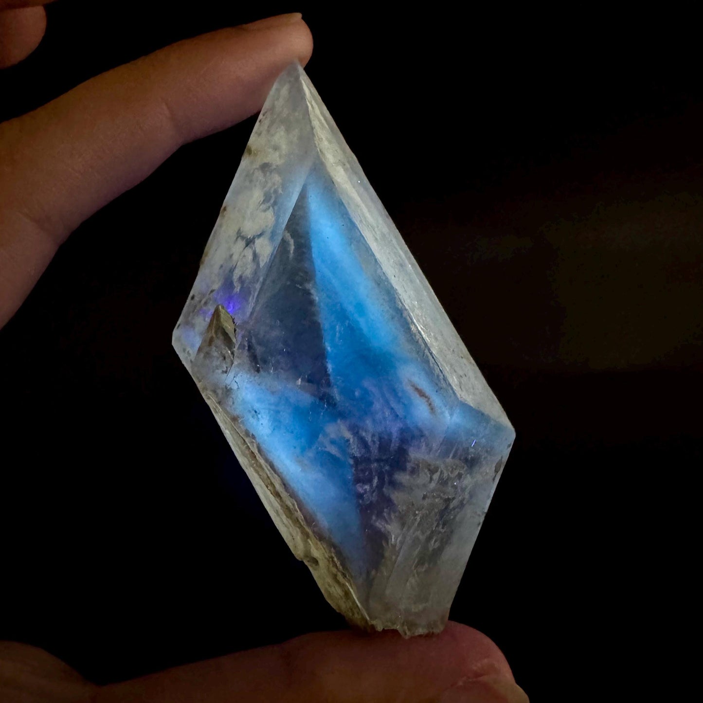 Hourglass Selenite | Phosphorescent UV Reactive Gypsum Crystal from Canada