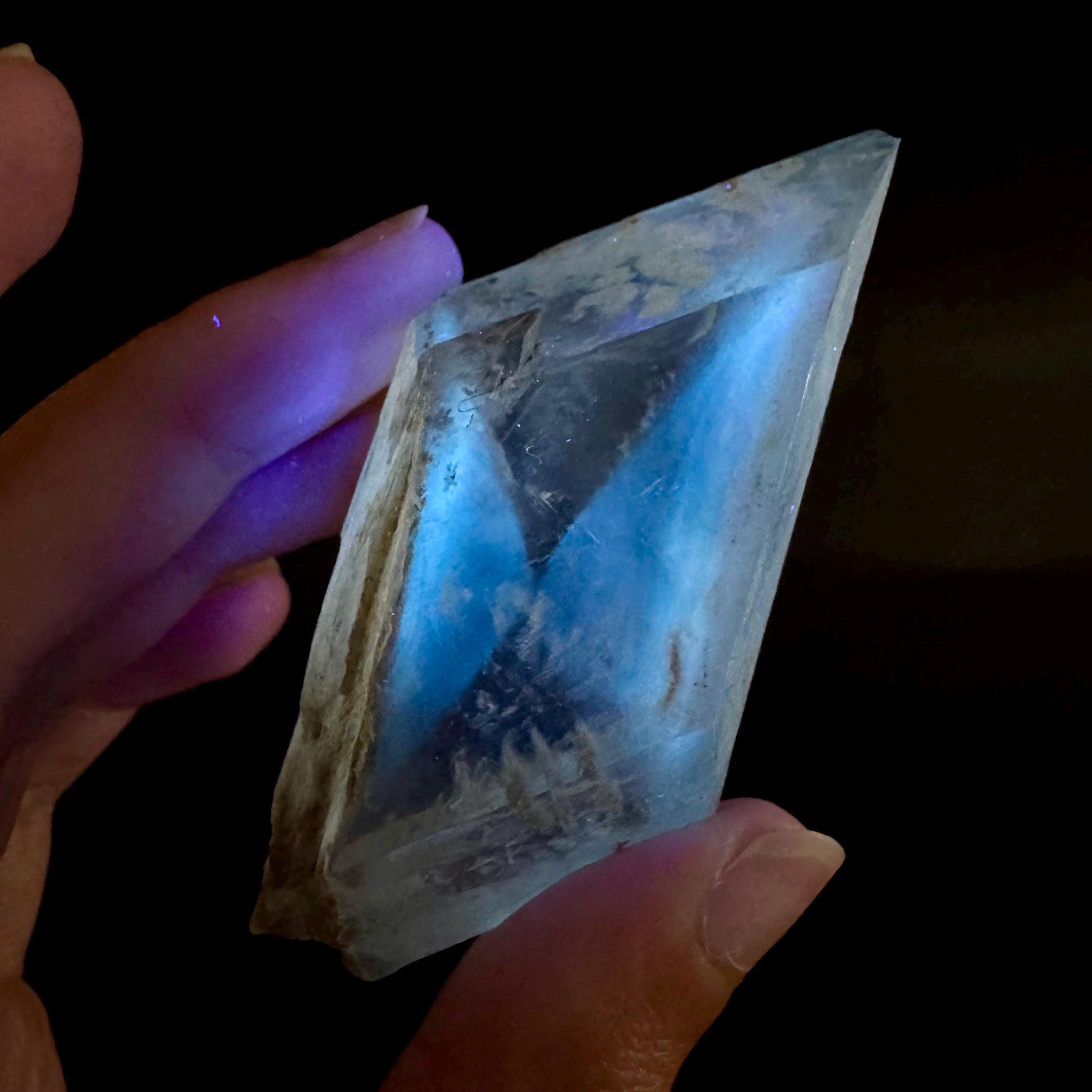 Hourglass Selenite | Phosphorescent UV Reactive Gypsum Crystal from Canada
