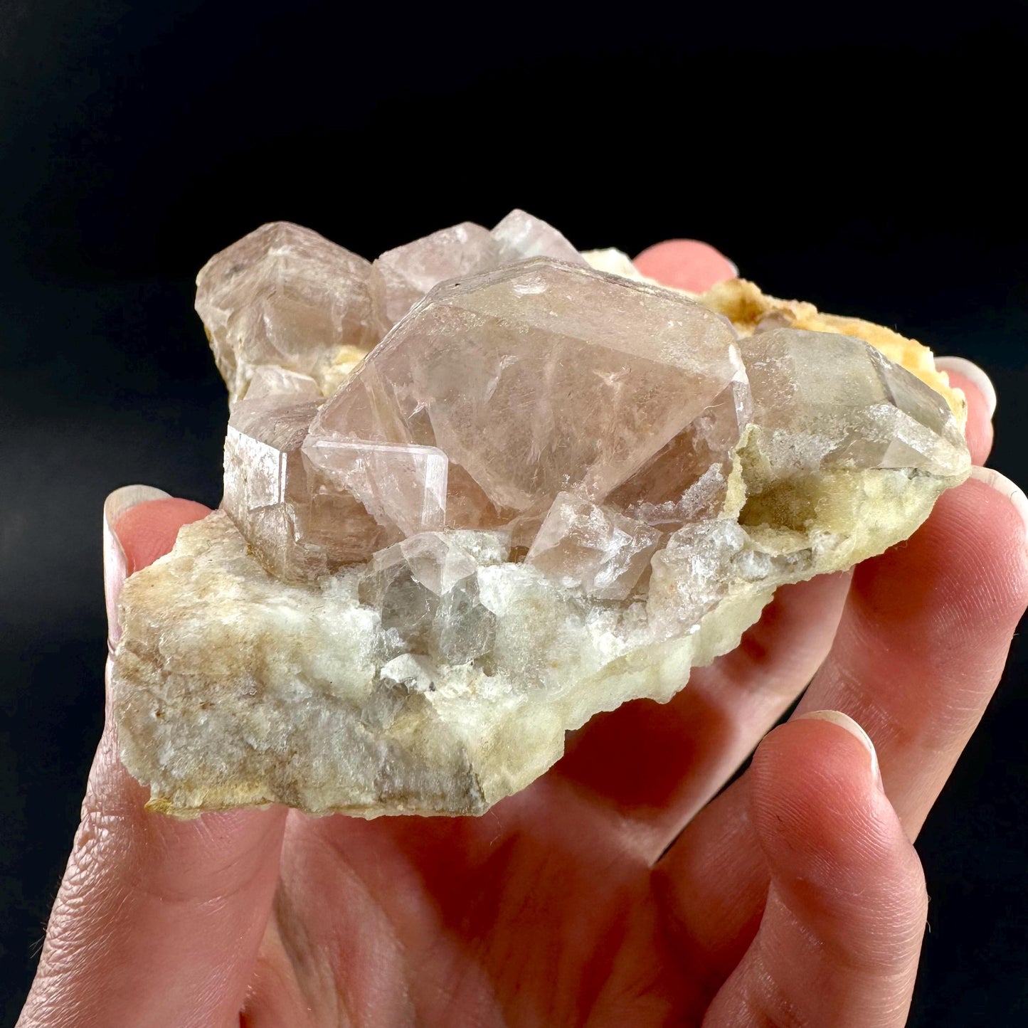 Pink Fluorapatite on Albite | UV reactive crystal, rare mineral specimen from Pakistan