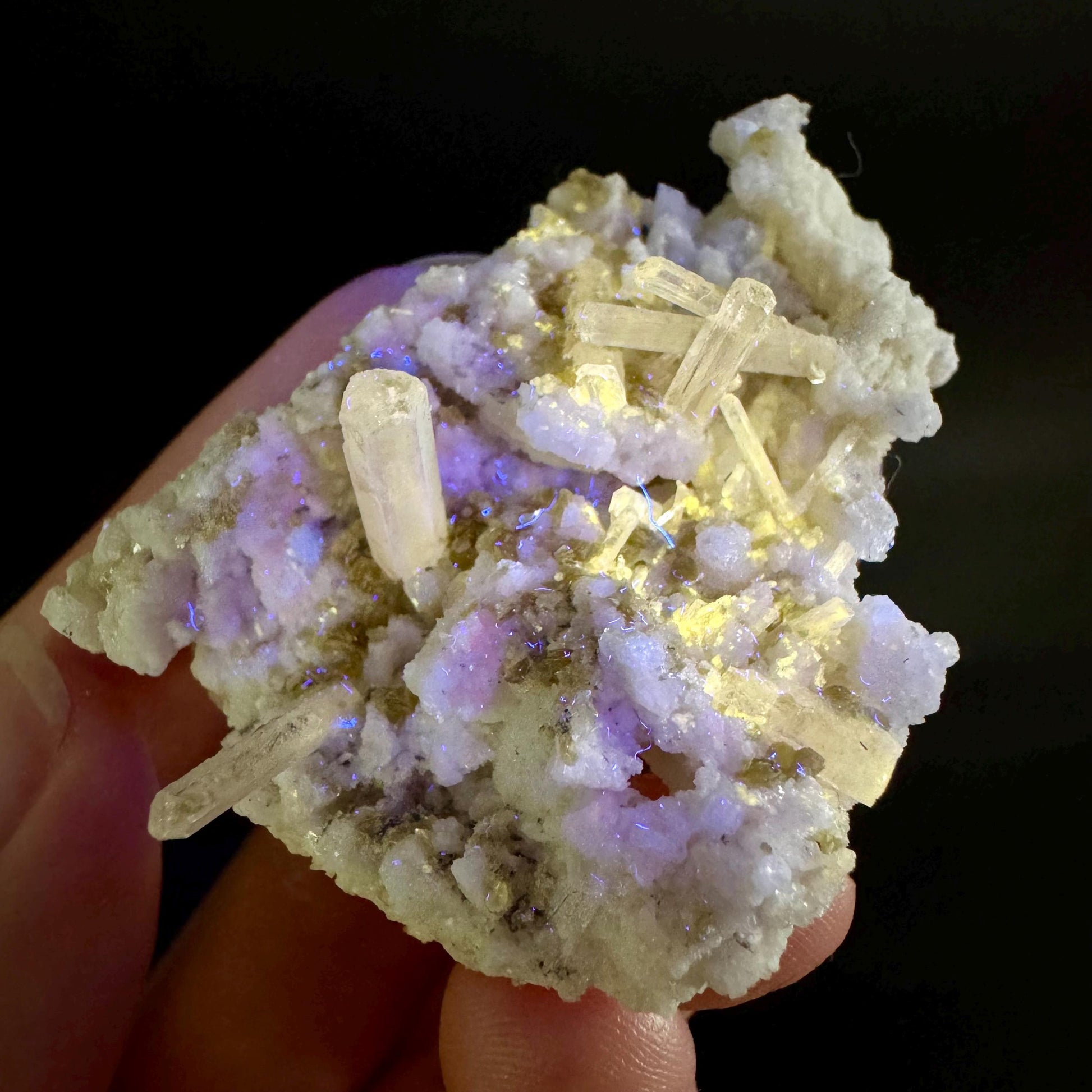 Pink Fluorapatite on Albite | UV reactive crystal, rare mineral specimen from Pakistan
