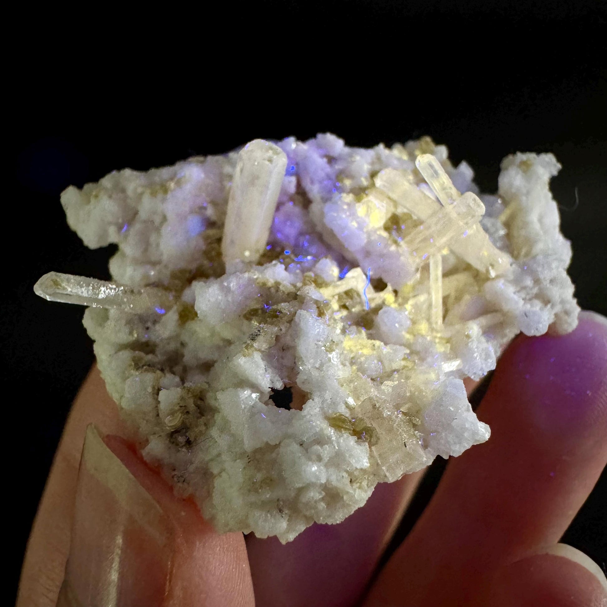 Pink Fluorapatite on Albite | UV reactive crystal, rare mineral specimen from Pakistan