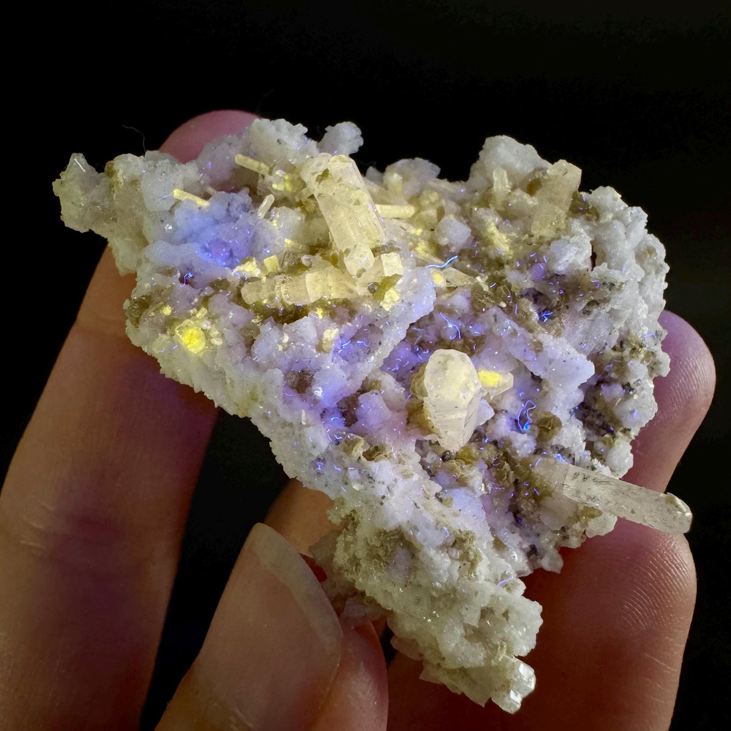 Pink Fluorapatite on Albite | UV reactive crystal, rare mineral specimen from Pakistan