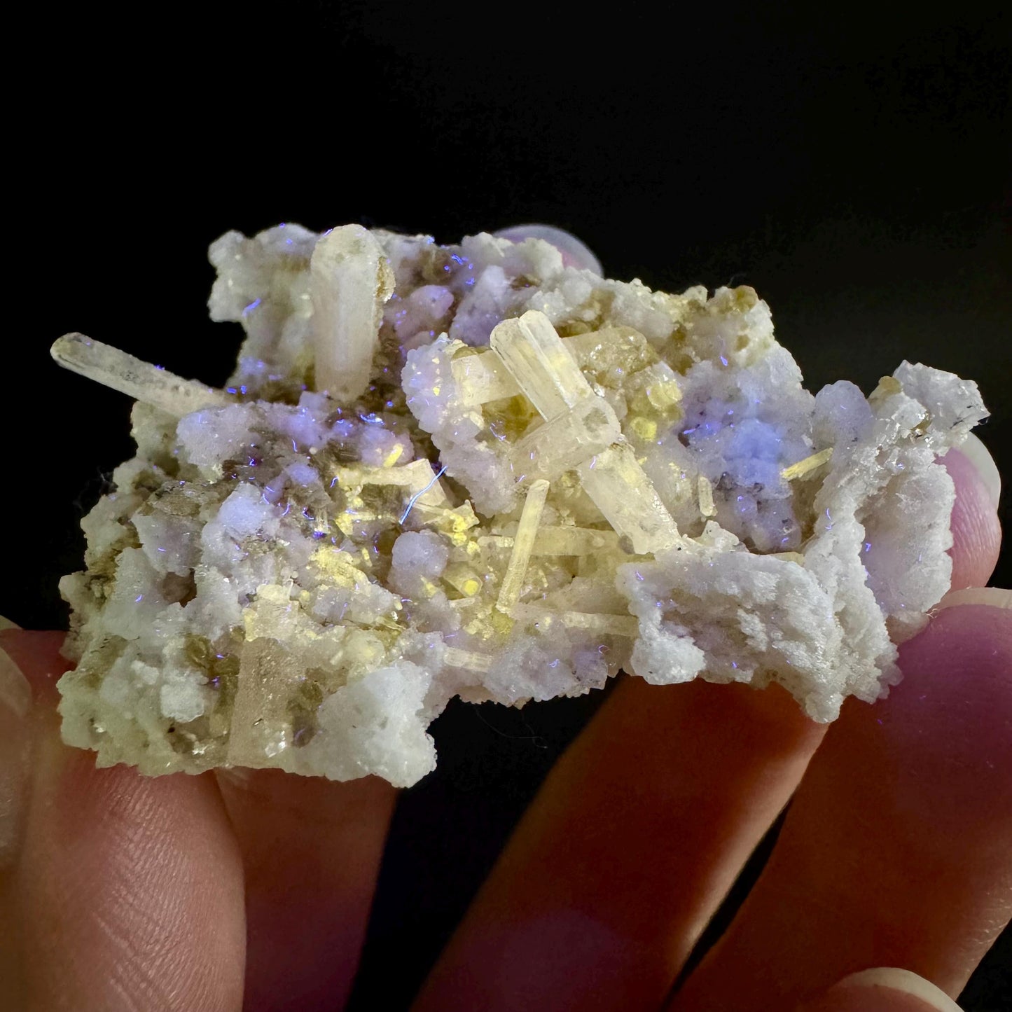 Pink Fluorapatite on Albite | UV reactive crystal, rare mineral specimen from Pakistan
