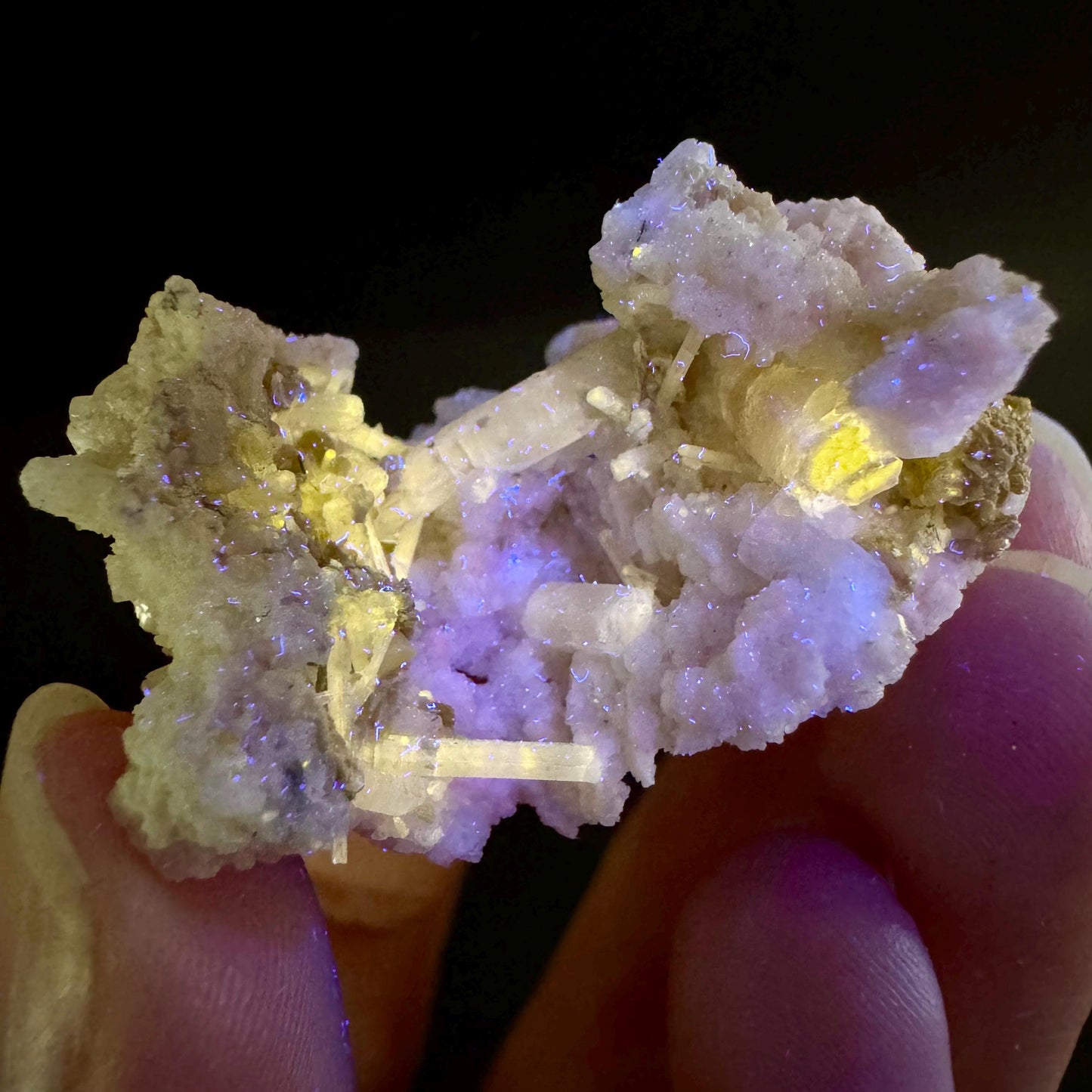 Pink Fluorapatite on Albite | UV reactive crystal, rare mineral specimen from Pakistan